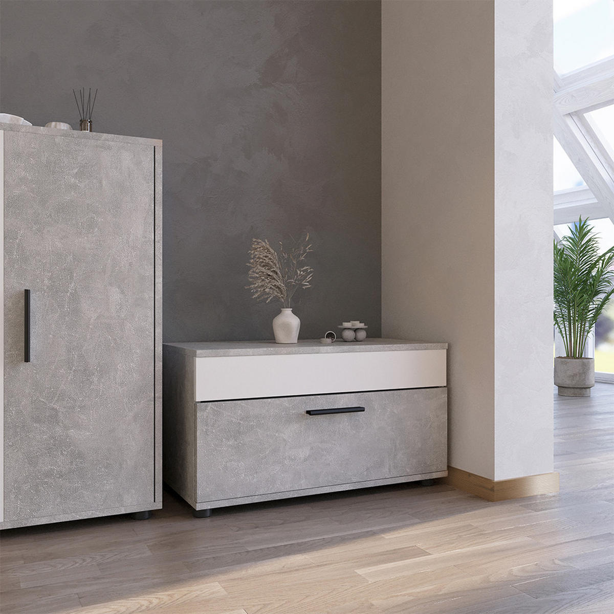 POLICE NA KNIHY Berno Beton/bílá - šedá, kompozitní dřevo (70.8/38.9/35.3cm) - Vicco