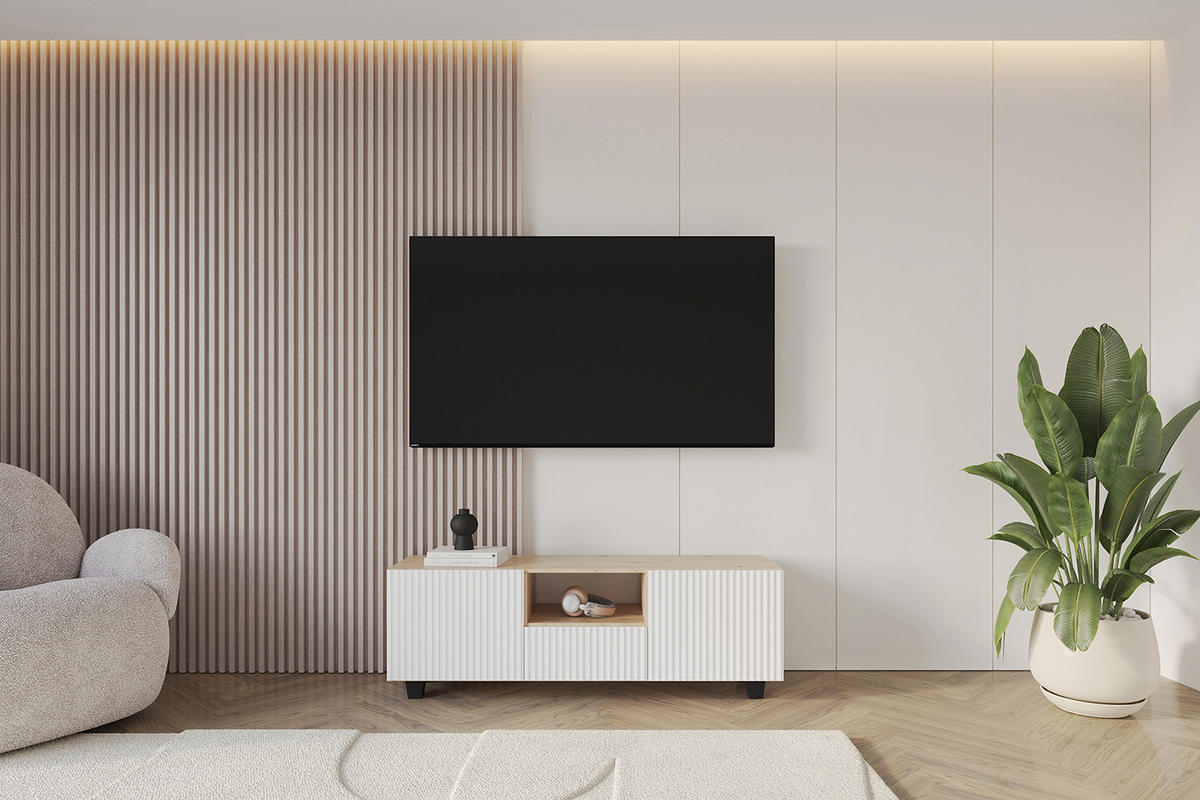 LOWBOARD NOA-2-S 140x50x41 cm - Artisan / Weiß - Schwarz/Weiß, Holzwerkstoff (140/50/41cm) - ALTDECOR