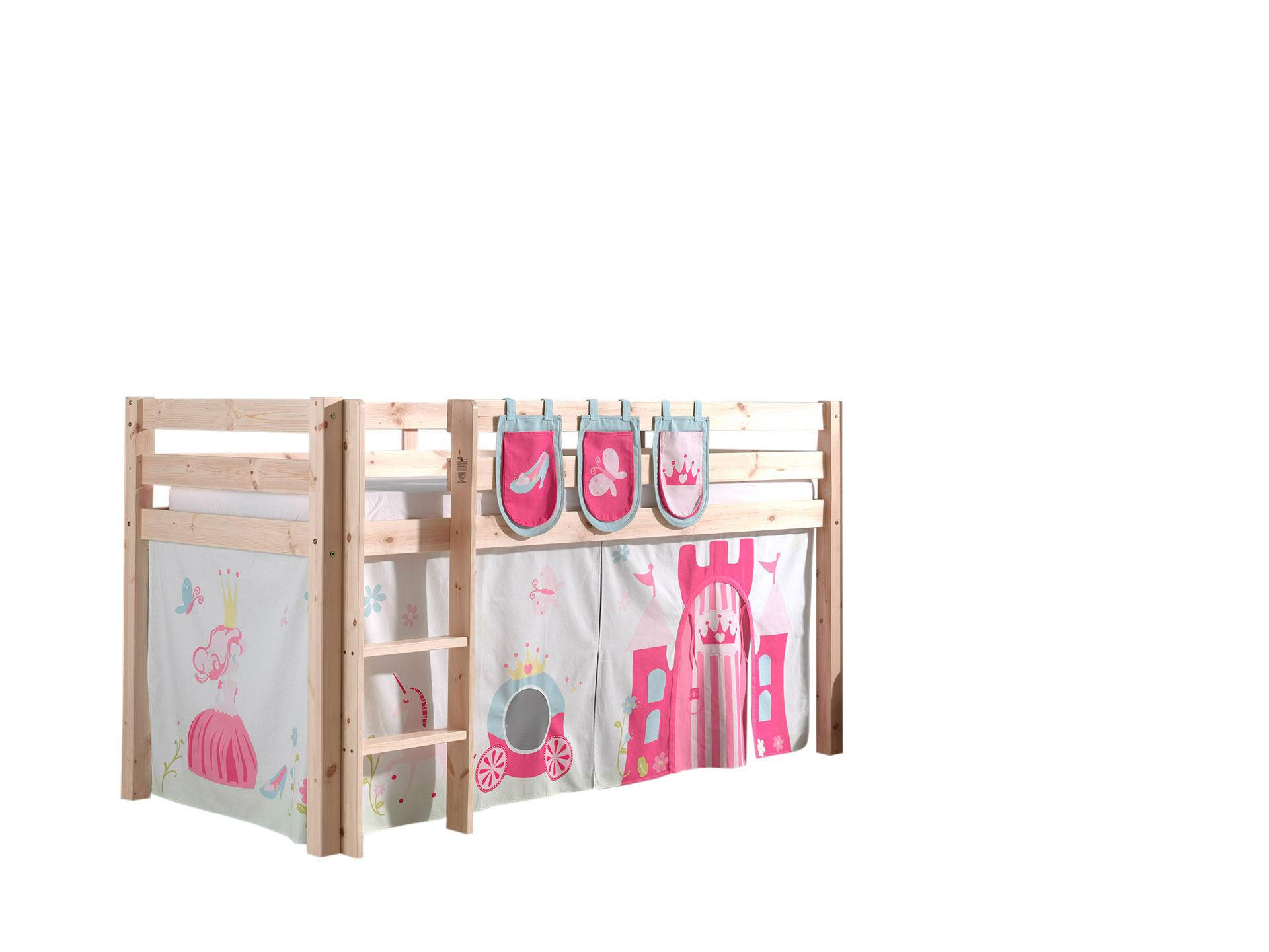 KINDERBETT Karolina 210x114x106 Massivholz Natur Textilset Princess 3 - Magenta/Kieferfarben, Holz (90/200cm) - 58aufmkessel
