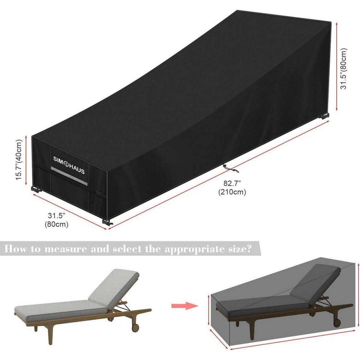 ABDECKHAUBE Sonnenliege 210x80x40/80 cm 420D Oxford Gewebe - Schwarz, Textil (80/40/210cm)