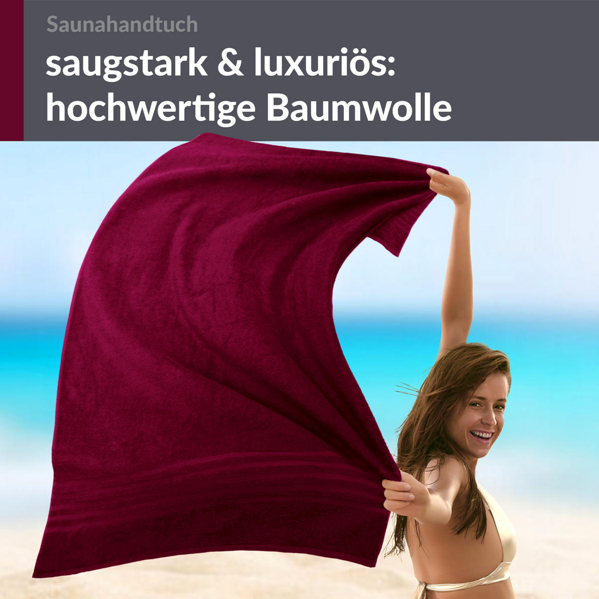 BADETUCH London Kirsch Rot 100x200 cm - Kirschrot, Textil (100/200cm) - Lashuma