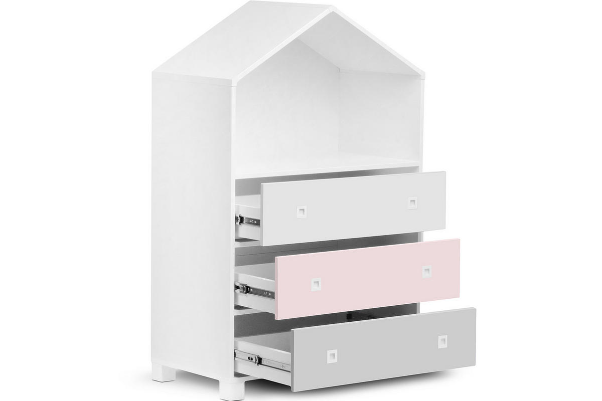 KINDERKOMMODE MIRUM mit 3 Schubladen und Einlegeböde, Weiß/Rosé/Grau - Pink/Weiß, Holz (80/126/45cm) - KONSIMO®