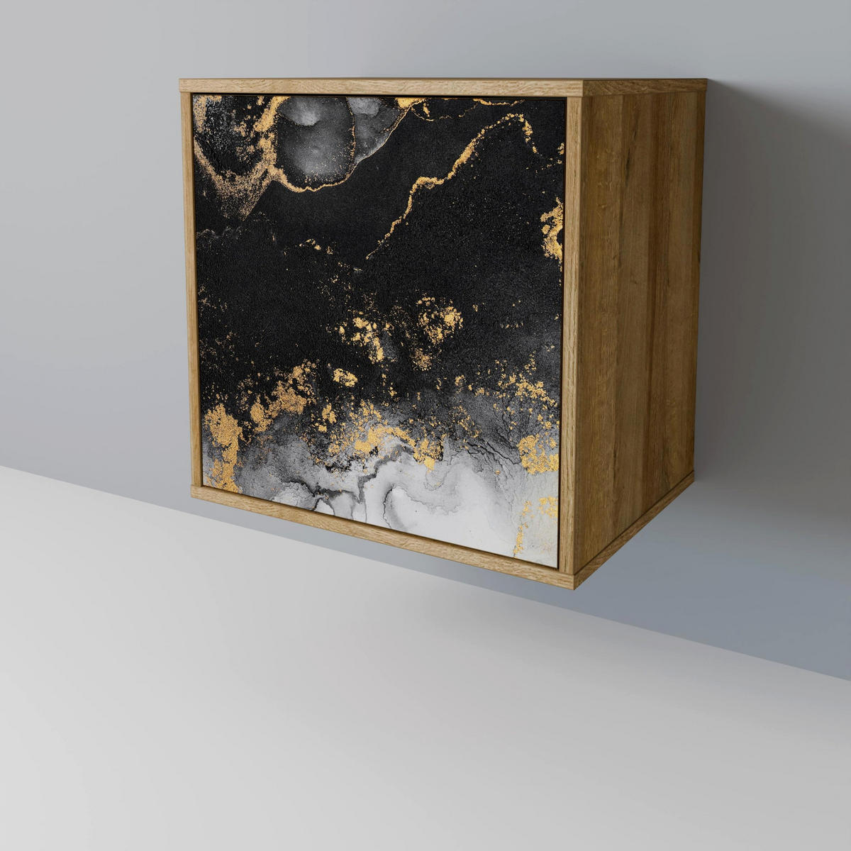 SIDEBOARD MARBLE OF TOMMORROW, Eichefarben, 57,5x42x67,5 cm, Schwarze Metall-Rahmenfüße - Eichefarben/Multicolor, Holzwerkstoff/Metall (57.5/67.5/42cm) - SpaceRebels