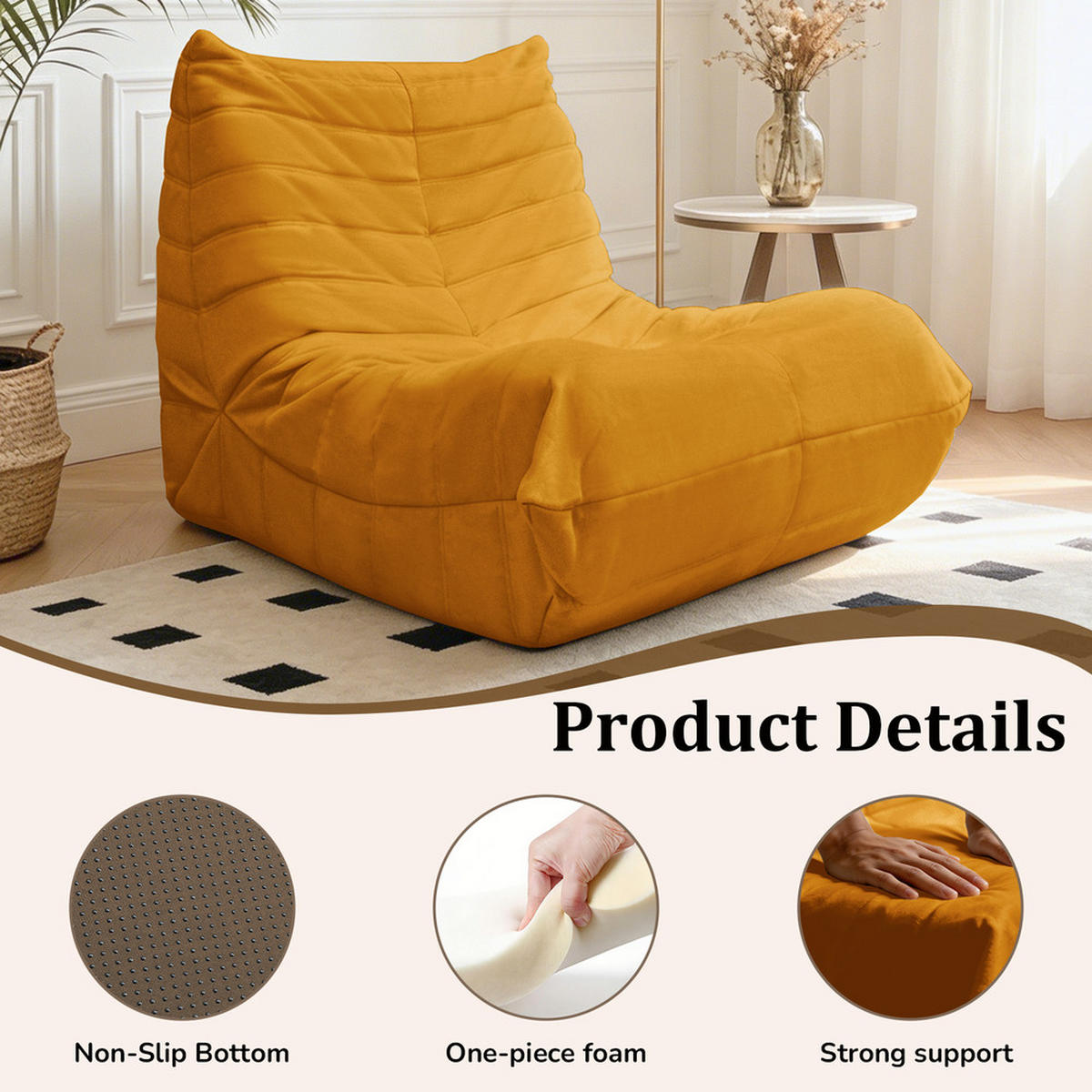 SITZSACK Schwammfüllung 100x90x70cm Kuschelig - Gelb, Textil (90/24/100cm) - Raelunyi