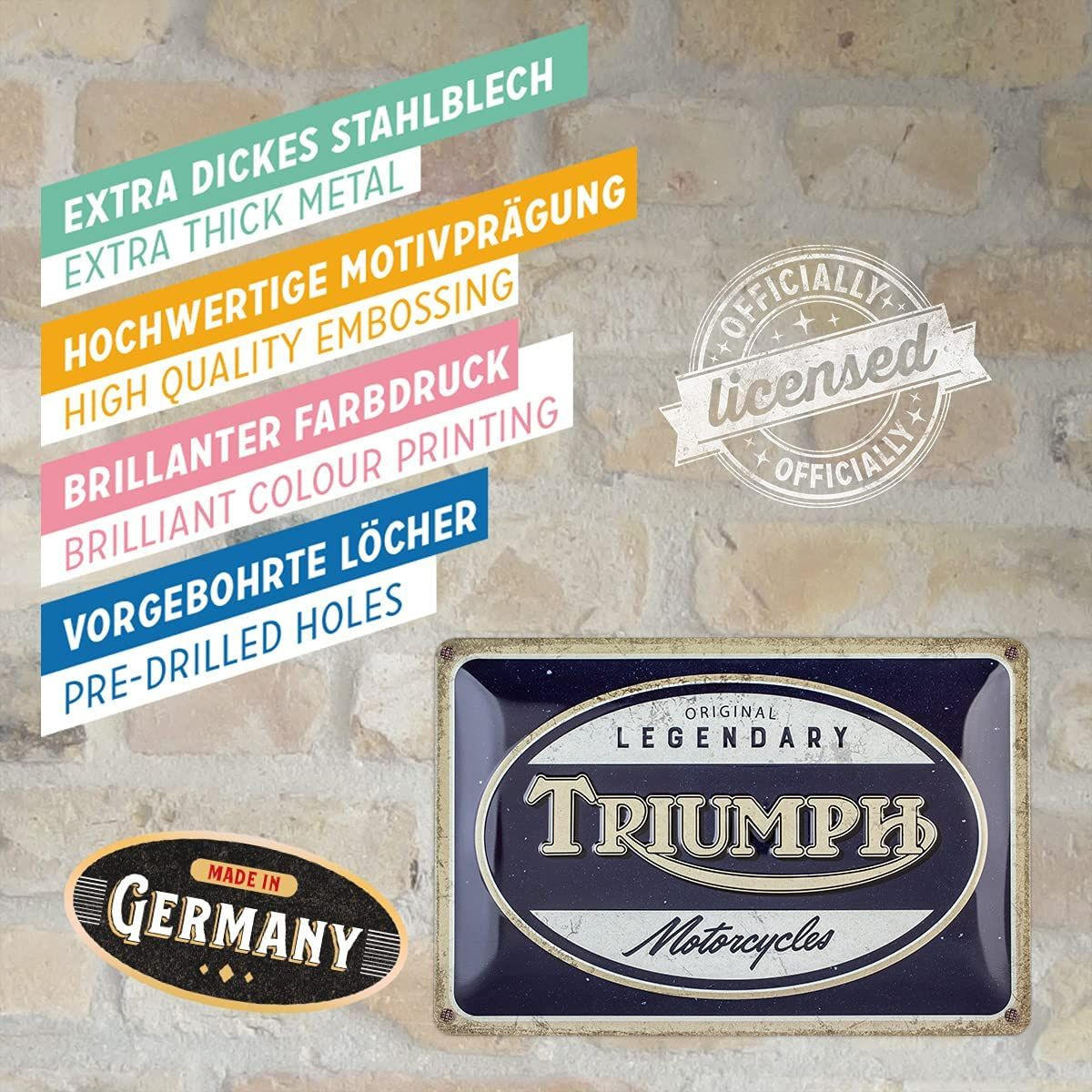 BLECHSCHILD 20/30 cm Triumph Legendary Motorcycles - Multicolor, Metall (30/20/0.2cm) - Nostalgic-Art
