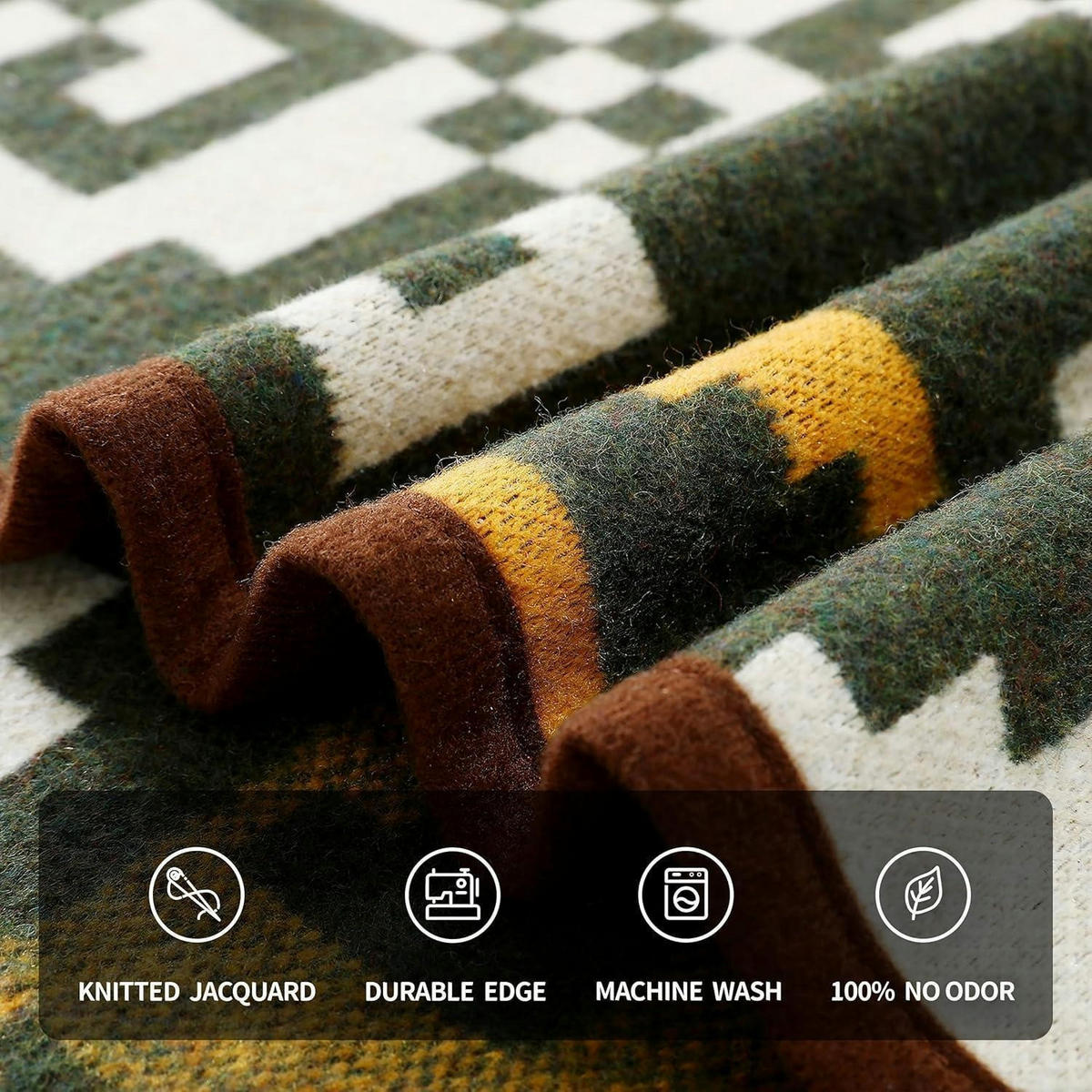 DECKE Merinowolle Azteken-Stil Grün 160 x 129,5 cm - Multicolor, Textil (129.5/160cm)