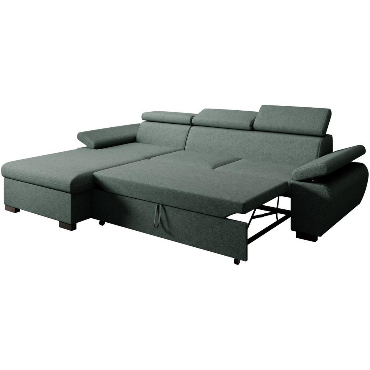 ECKSCHLAFSOFA Coco mit verstellbare Kopfstützen, dunkelgrün, links - Dunkelgrün, Textil (273/191cm) - Beautysofa