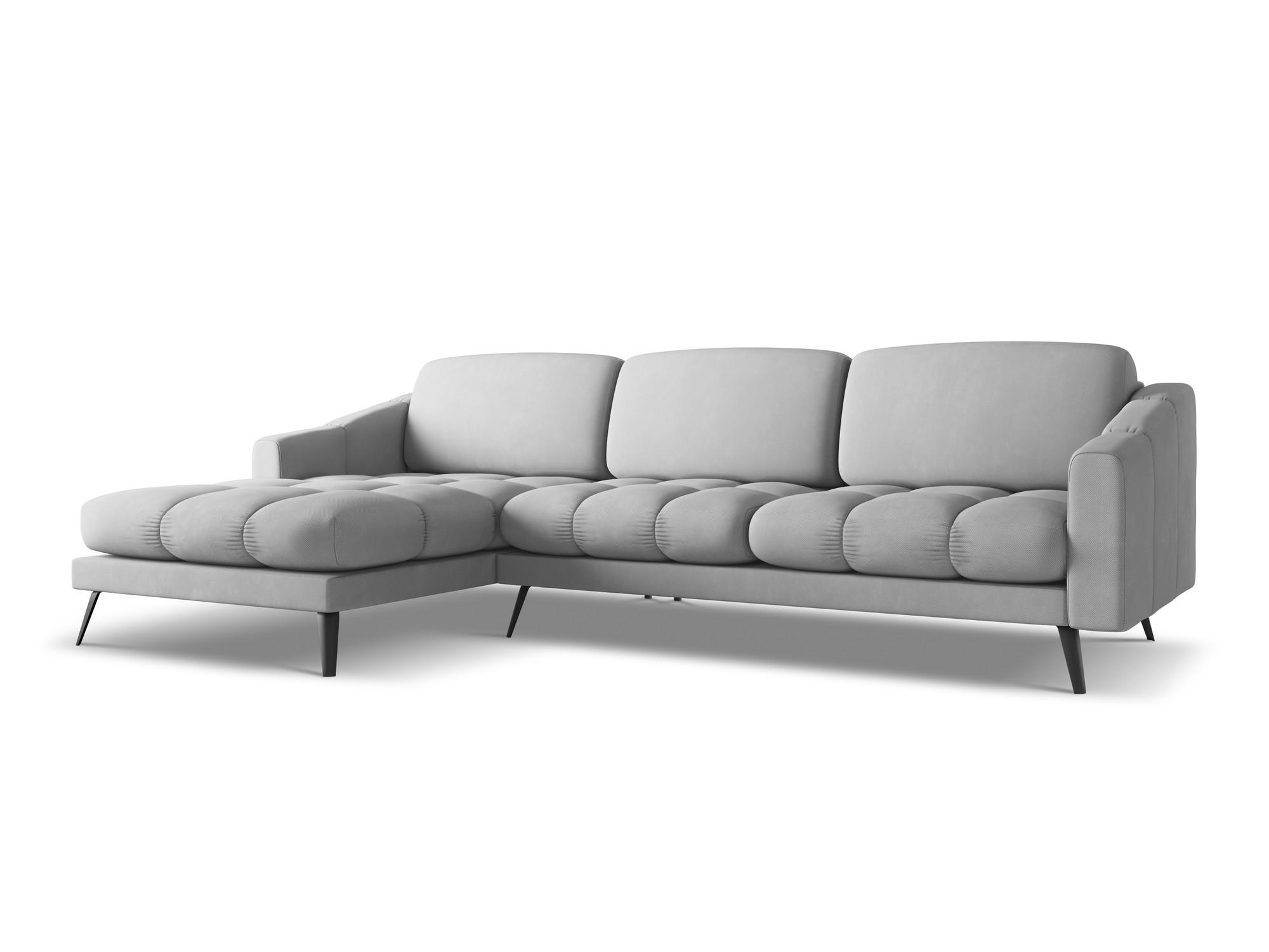 ECKSOFA Links Chenille Stoff Grau - Hellgrau/Schwarz, Textil/Metall (160/264cm) - Makamii