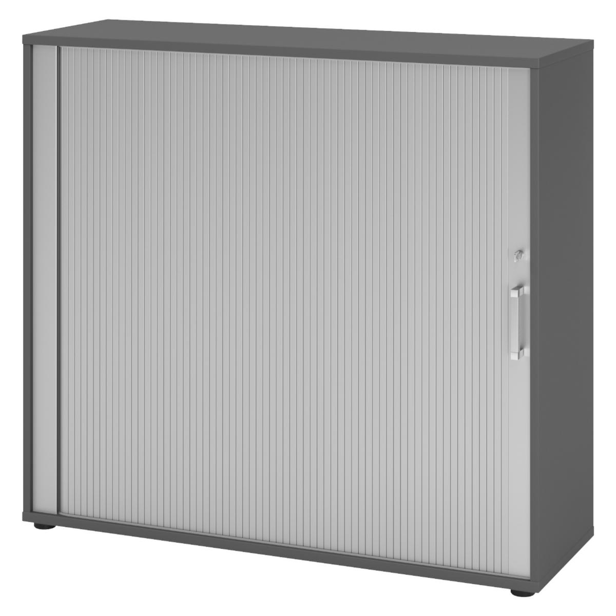 ROLLLADENSCHRANK - 3 Ordnerhöhen 40/120/110 cm in Graphitfarben/Silberfarben Chromgriff (Metall) - Silberfarben/Graphitfarben, Holzwerkstoff (120/110/40cm) - bümö