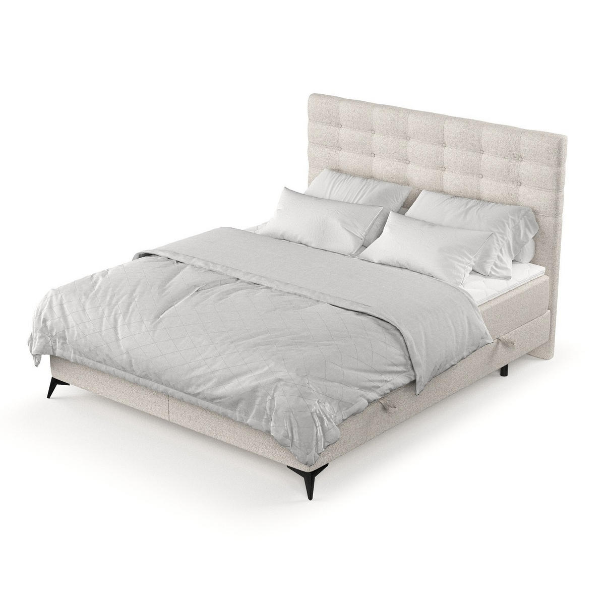 BOXBETT Niro 200/200 cm Hellbeig im Riva Stoff - Beige/Schwarz, Holz/Holzwerkstoff (200/200cm) - AltaBeds
