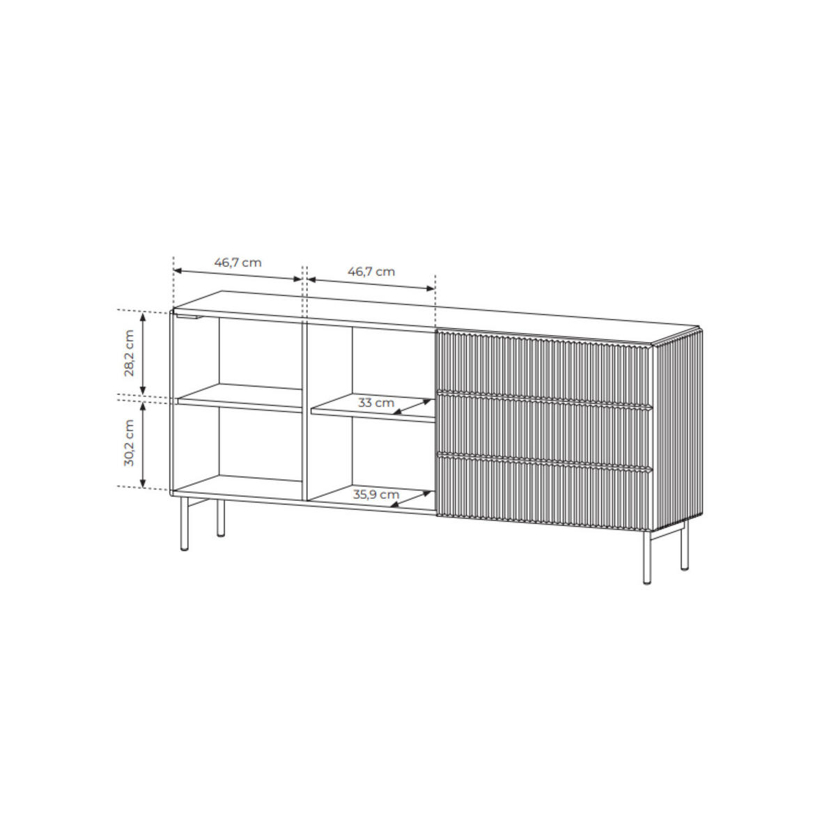 SIDEBOARD MUTI 177 cm Kaschmir - mit 2 Türen (links) und 3 Schubladen (rechts) - Kaschmir, Holz/Holzwerkstoff (177/81/40cm) - Ravio