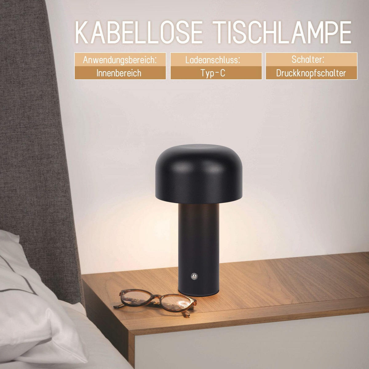 TISCHLAMPE Irralux 12.6/6.0/21.6 cm - Schwarz, Metall (21.6/12.6/6cm) - ZMH