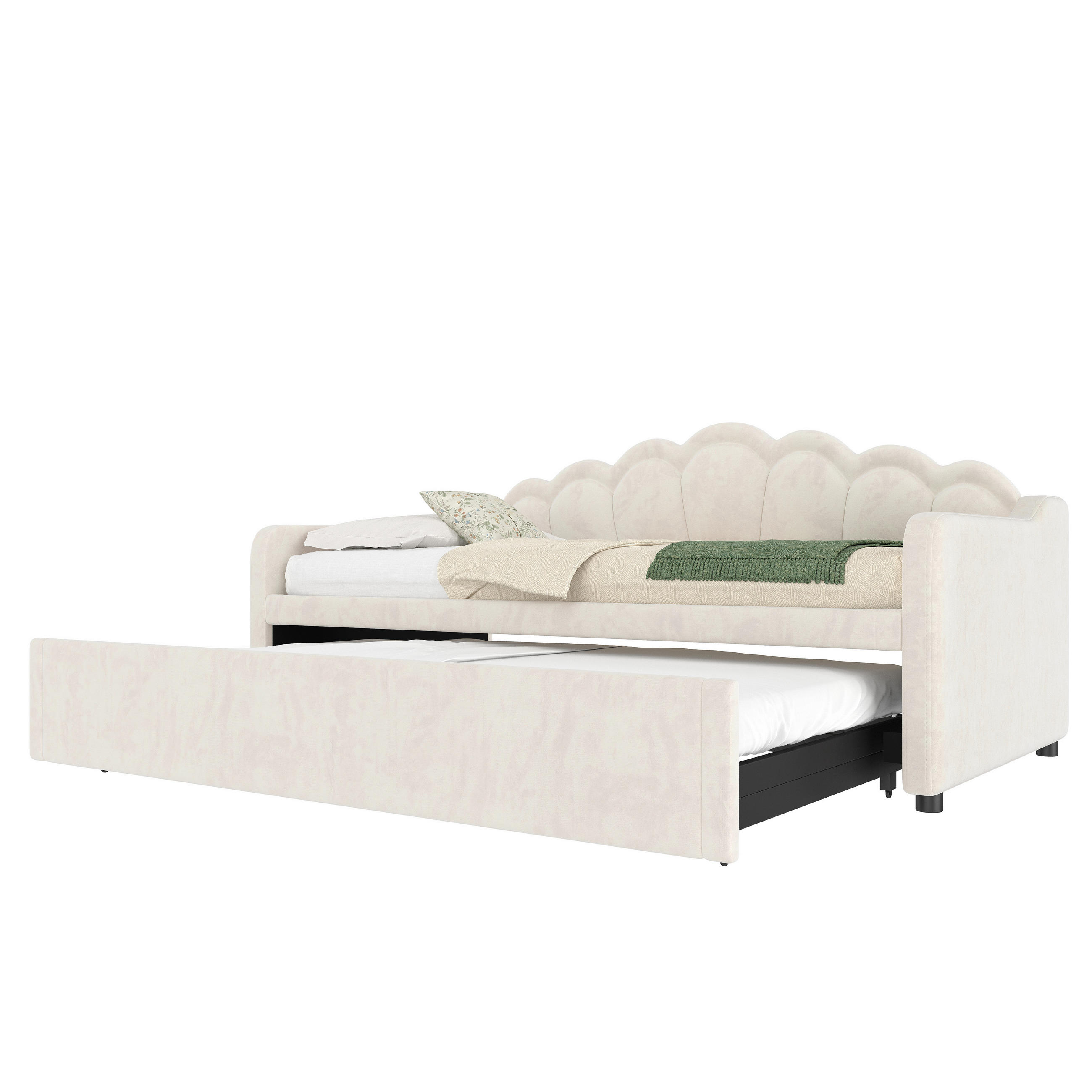 TAGEBETT 90x200cm + 180x200cm Beige Samt Ausziehbett LED-Streifen - Beige, Holz (180/200cm) - FLIEKS