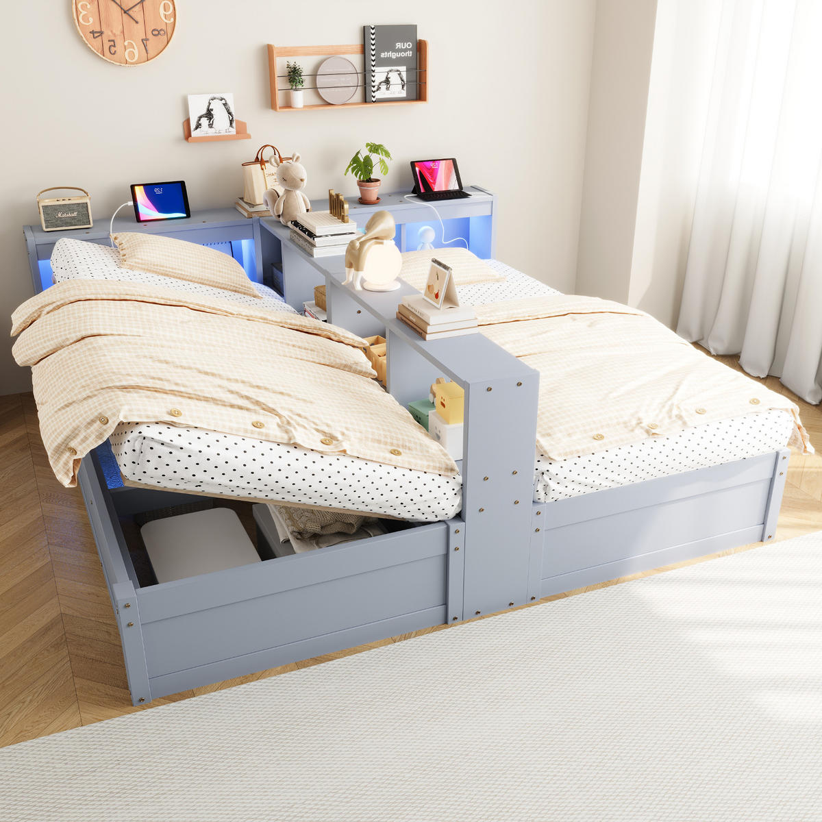 BETT multifunktional 90/180x200 cm Grau 3-tlg. - Grau, Holzwerkstoff (90/200cm) - Meubliv