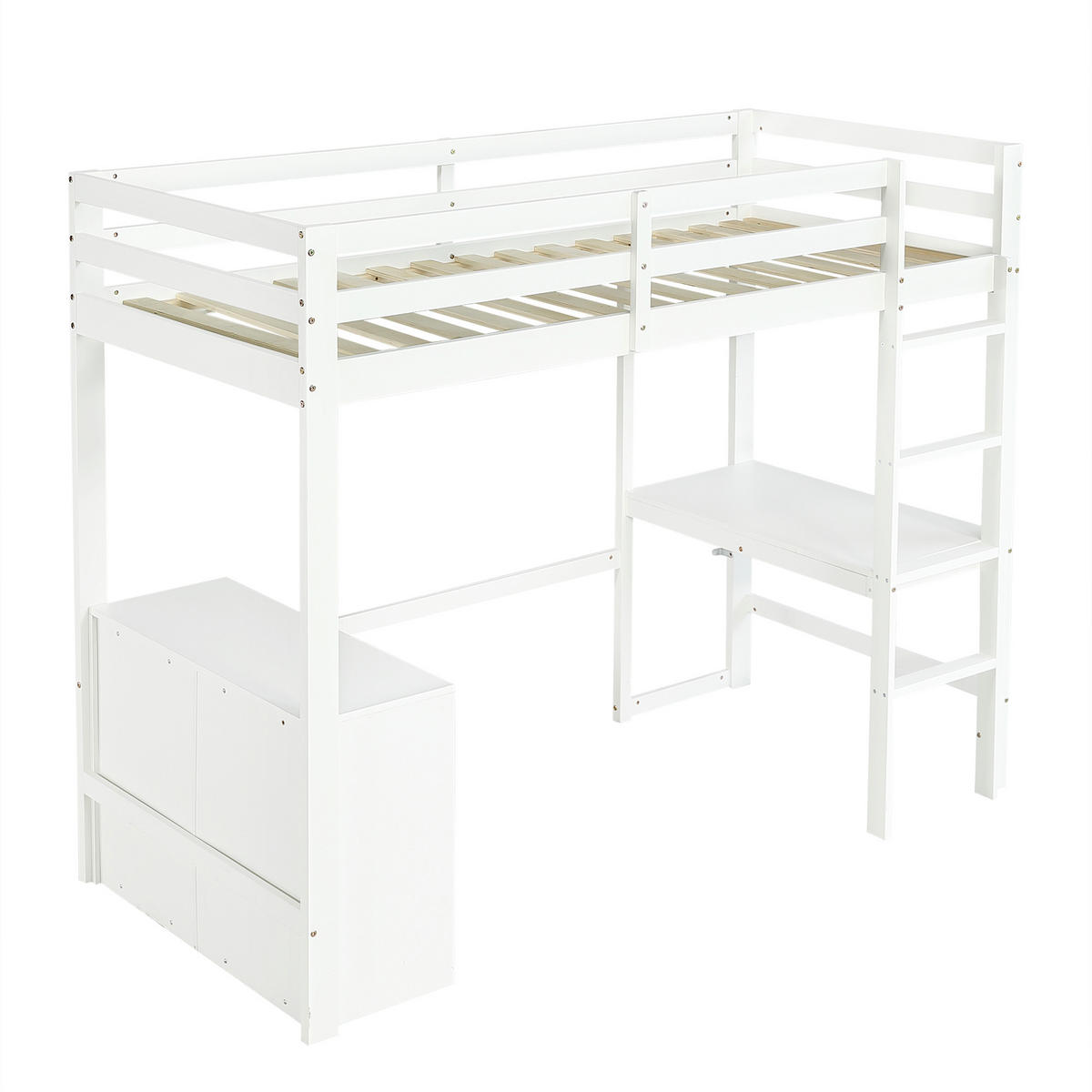 HOCHBETT mit Schreibtisch 90x200 cm Weiß mit Schrank und Regal - Weiß, Holz (90/200cm) - Meubliv