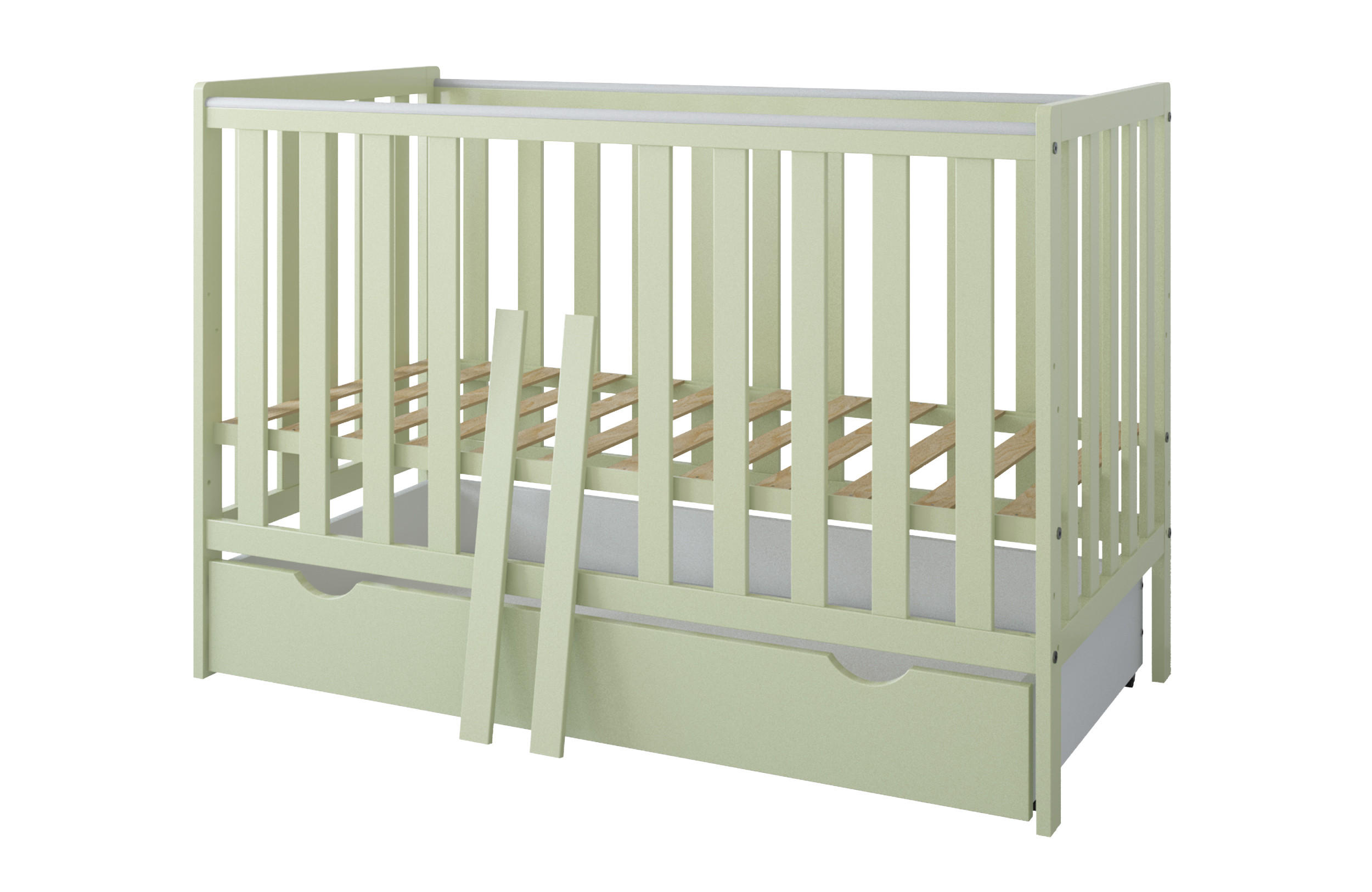 BABYBETT Lio mit Matratze und Schublade - Mintgrün, Holzwerkstoff (60/120cm) - kiki design