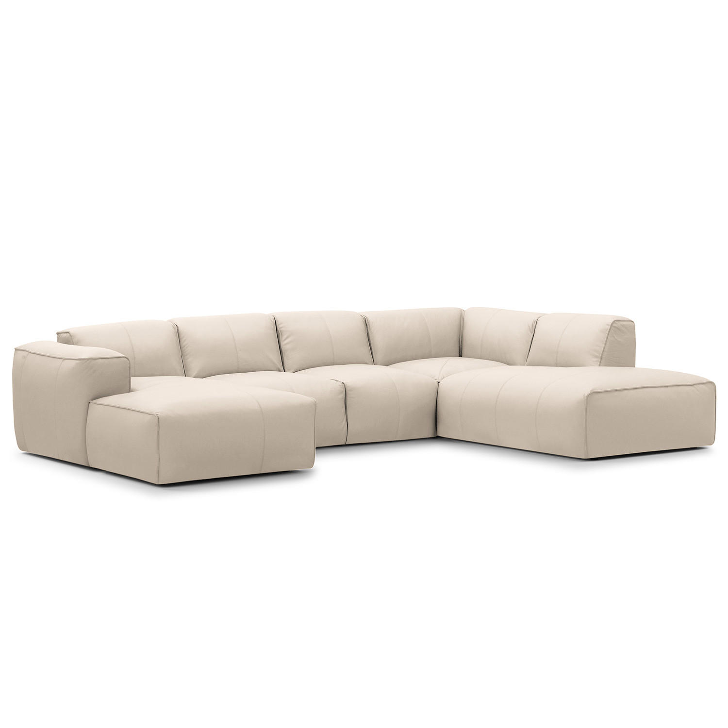 WOHNLANDSCHAFT mit Longchair - Hellgrau/Schwarz, Leder/Kunststoff (325/71/235cm) - home24