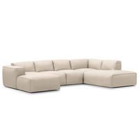 WOHNLANDSCHAFT mit Longchair - Hellgrau/Schwarz, Leder/Kunststoff (325/71/235cm) - home24