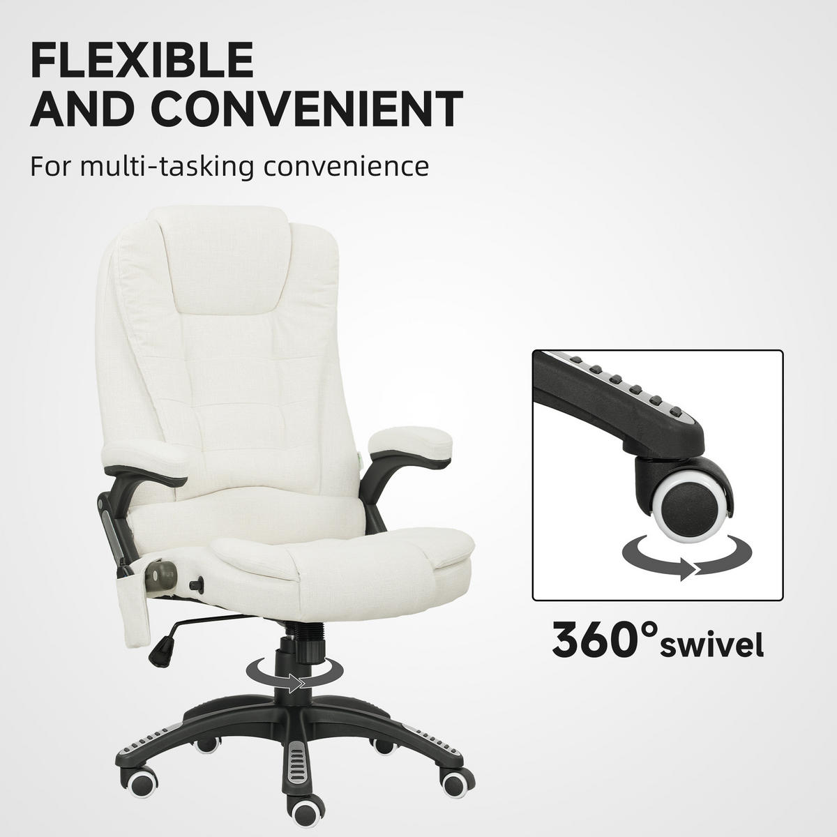 MASSAGESESSEL Chefsessel Gamingstuhl Drehstuhl Massagebürostuhl Cremeweiß - Schwarz/Weiß, Kunststoff/Textil (74/116/67cm) - Vinsetto