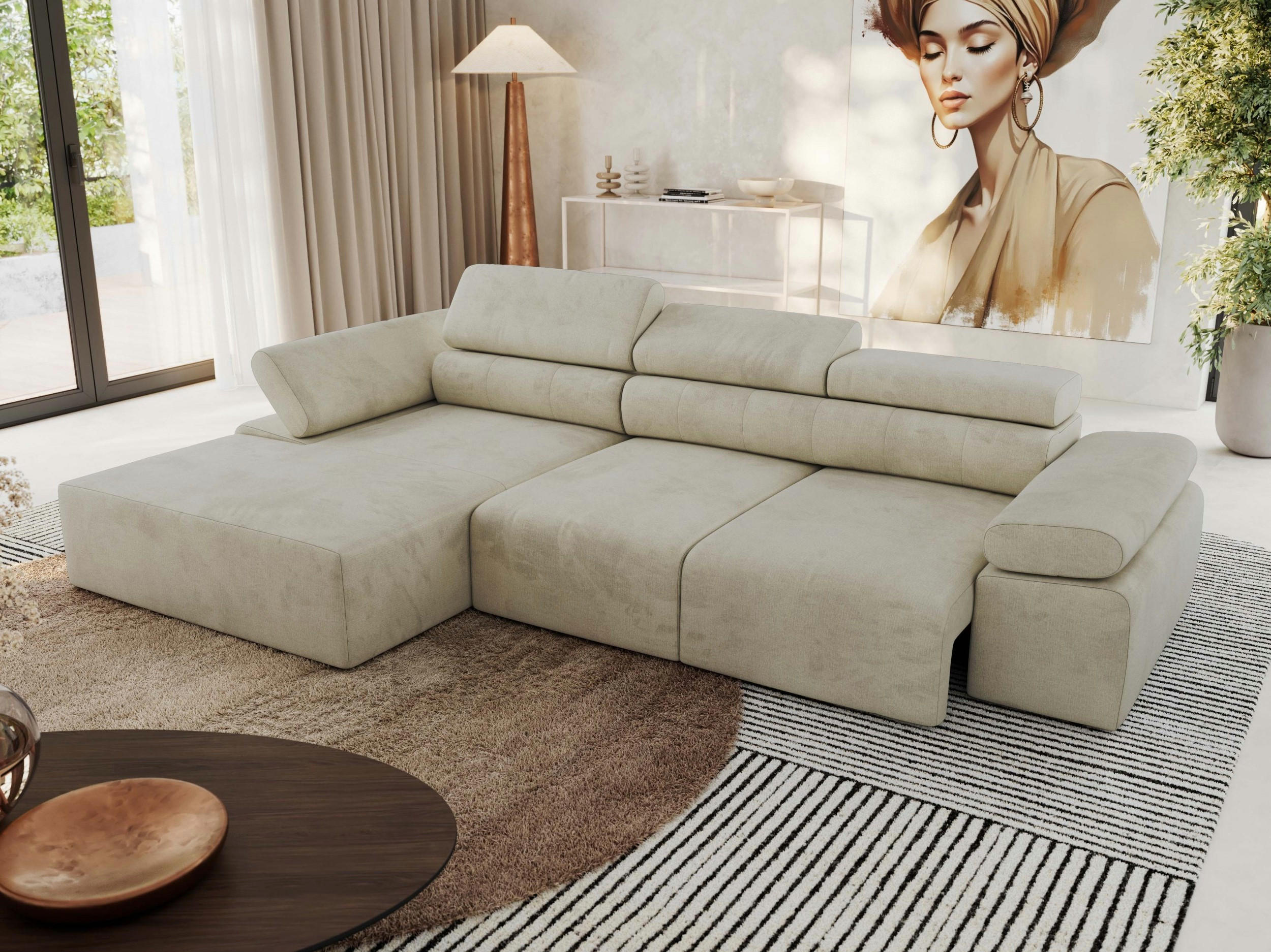 ECKSOFA RILASSO L Beige Velvet - links - Beige/Schwarz, Kunststoff/Textil (296/174cm) - MKS