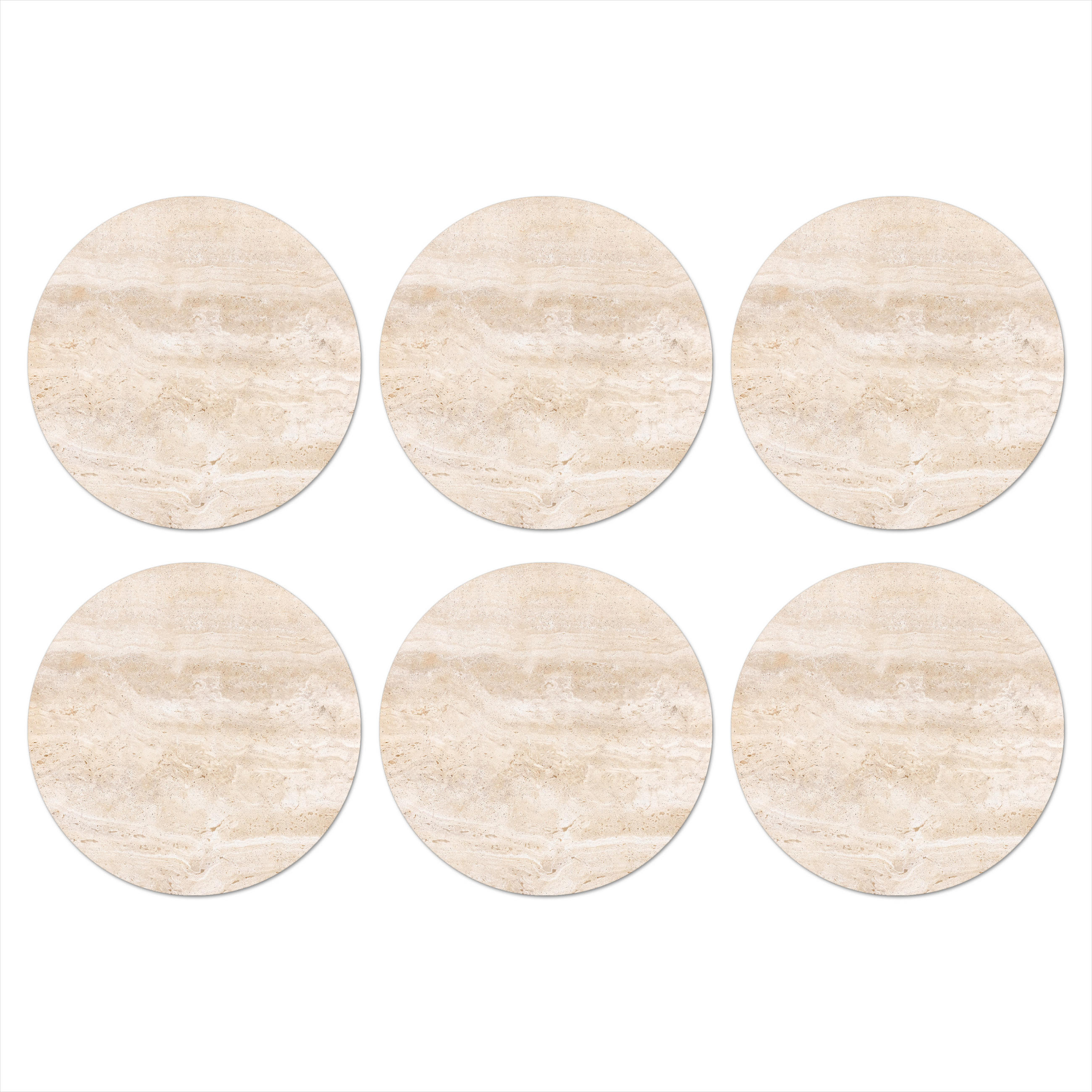 GLASUNTERSETZER 6er-Set Rund Marmor - Steine - Sand - Textur 10x10 cm - Sandfarben, Naturmaterialien (10/0.2cm) - MuchoWow
