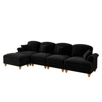 ECKSOFA 350/140/93 cm schwarz aus Chenille mit Rüschenrock und beweglichem Hocker - Schwarz, Textil (140/350cm) - OKWISH