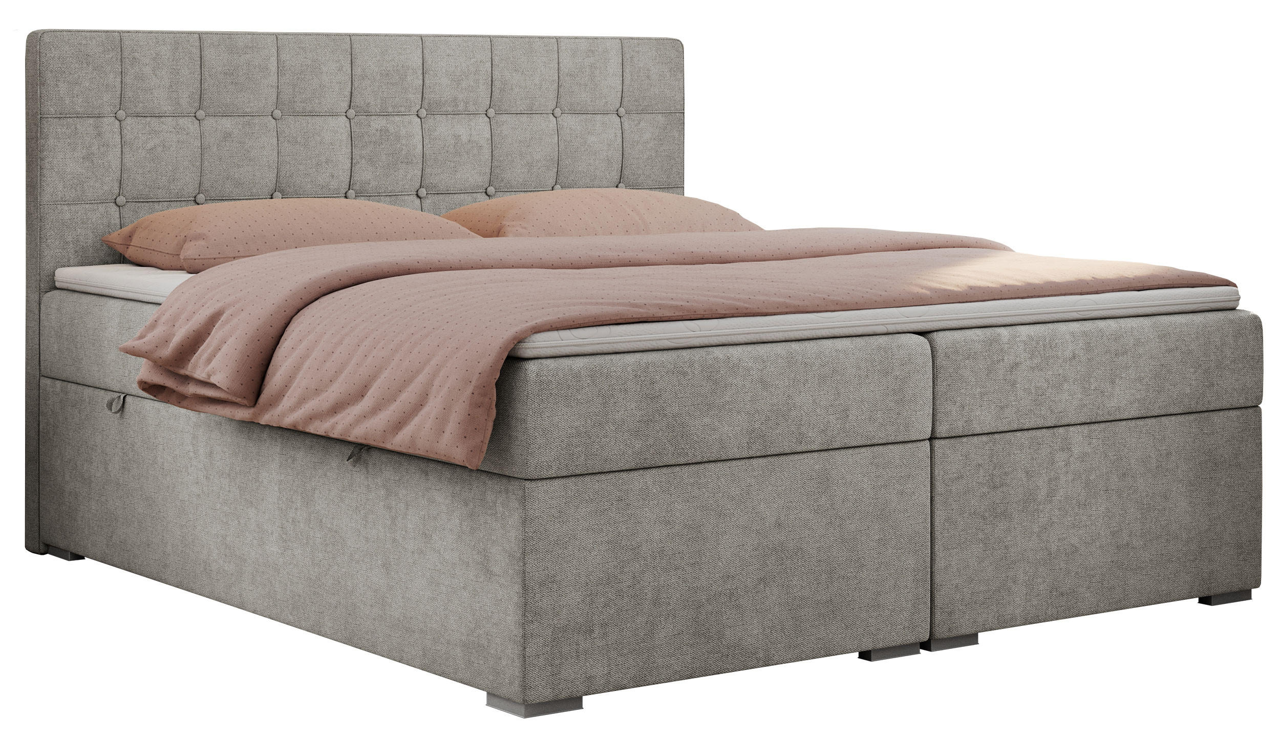 BOXBETT CARMEN 180/200 Hellgrau Struktur - H3 - Hellgrau, Holz/Textil (180/200cm) - MKS