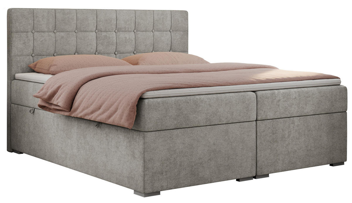 BOXBETT CARMEN 200/200 Hellgrau Struktur - H4 - Hellgrau, Holz/Textil (200/200cm) - MKS