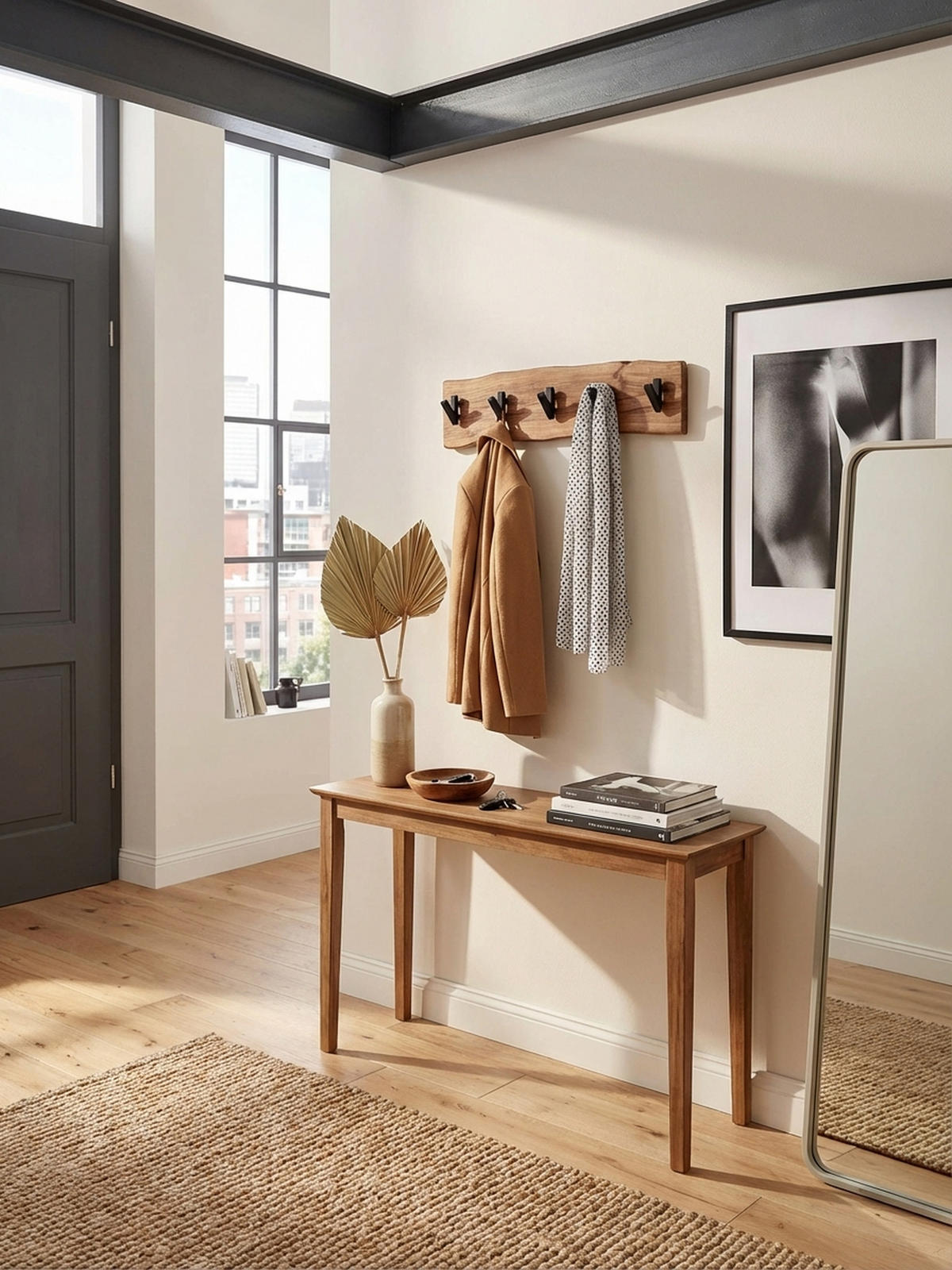 WANDGARDEROBE Akazie Massivholz Metall Modern 60x17x9 cm mit Naturkante - Beige, Holz (60/17/9cm) - KADIMA DESIGN