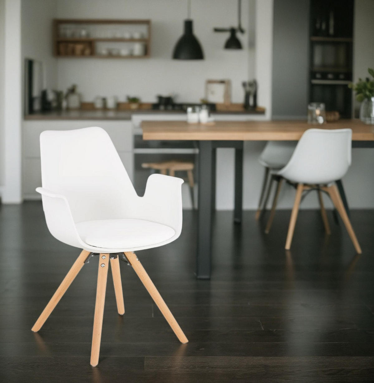 ESSZIMMERSTUHL Kunststoff und Holz im Skandinavischen Stil, Weiß-Beige 58,5x50x82 cm - Beige/Weiß, Kunststoff/Buchenholz (50/82/59cm) - KADIMA DESIGN