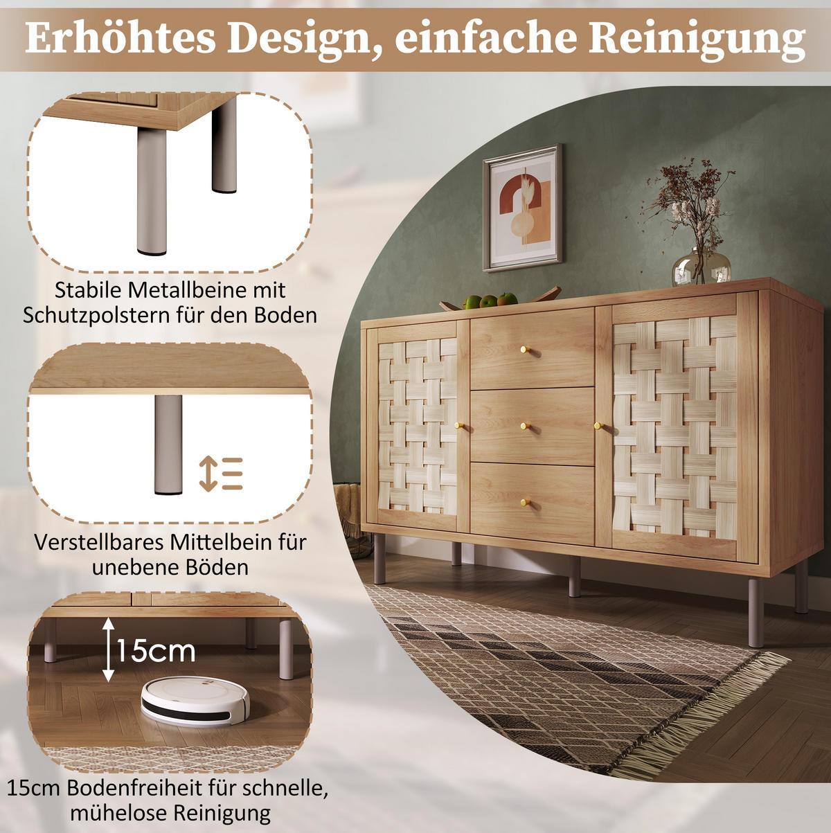 KOMMODE 120/75/40 cm Eichefarben aus Holz mit höhenverstellbaren Einlegeböden - Nussbaumfarben, Holzwerkstoff (40/70/120cm) - OKMYHOME