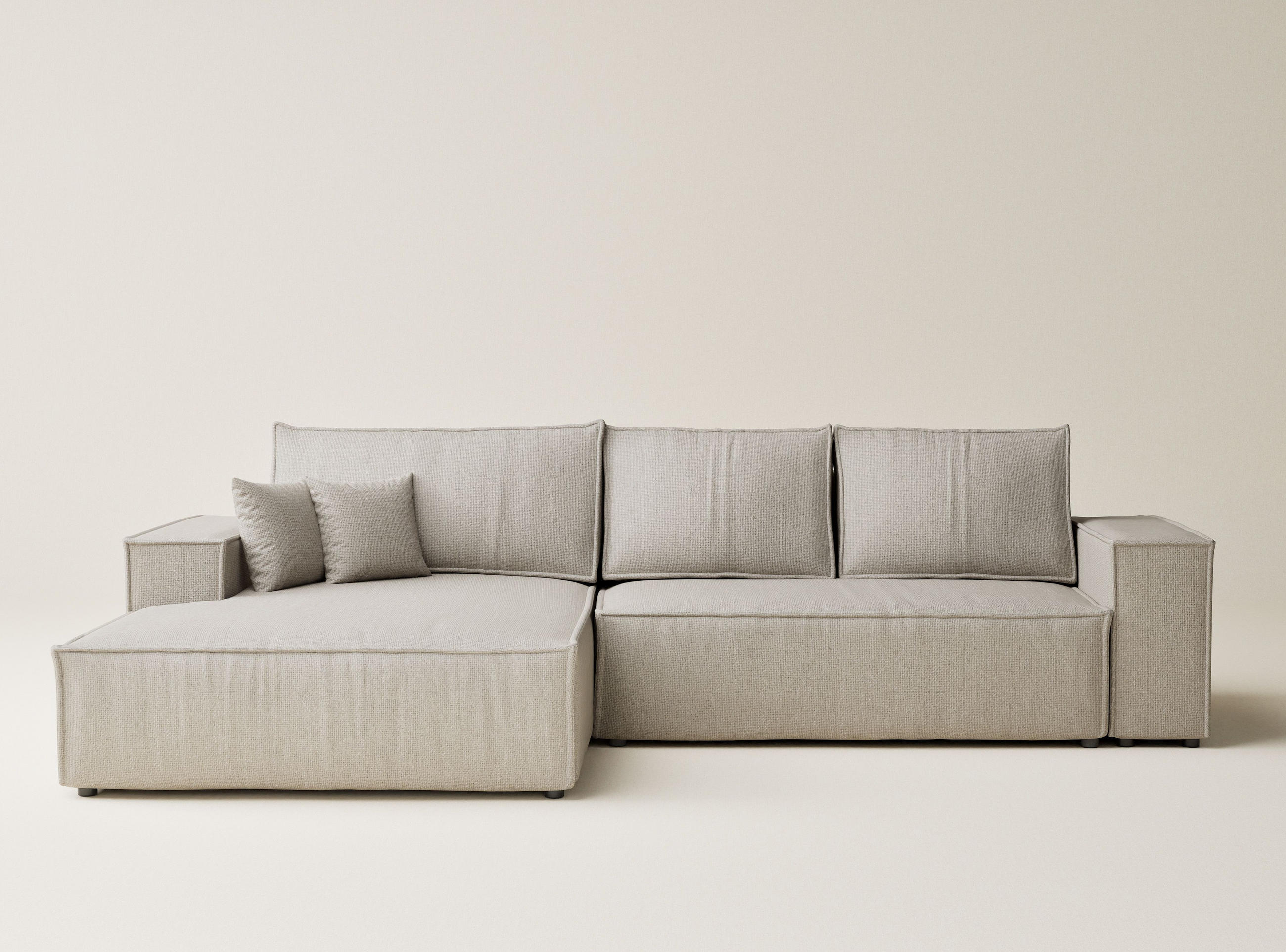ECKSOFA MIT SCHLAFFUNKTION Maze Beige Webstoff - Beige/Schwarz, Holz/Holzwerkstoff (294/185cm) - Maison de Reve