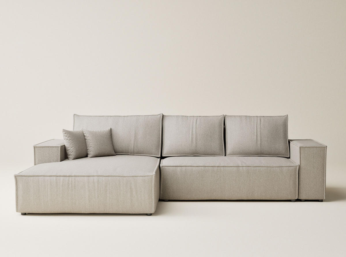 ECKSOFA MIT SCHLAFFUNKTION Maze Beige Webstoff - Beige/Schwarz, Holz/Holzwerkstoff (294/185cm) - Maison de Reve