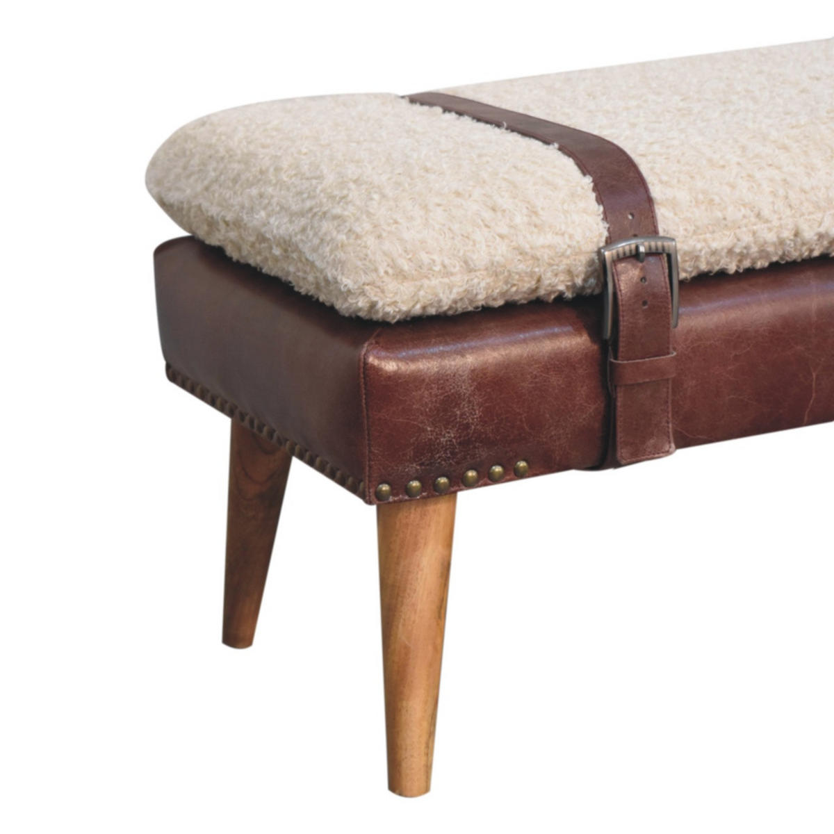 BANK Bouclé, Mahagoni - Braun, Holz (90/40/35cm) - Artisan Furniture