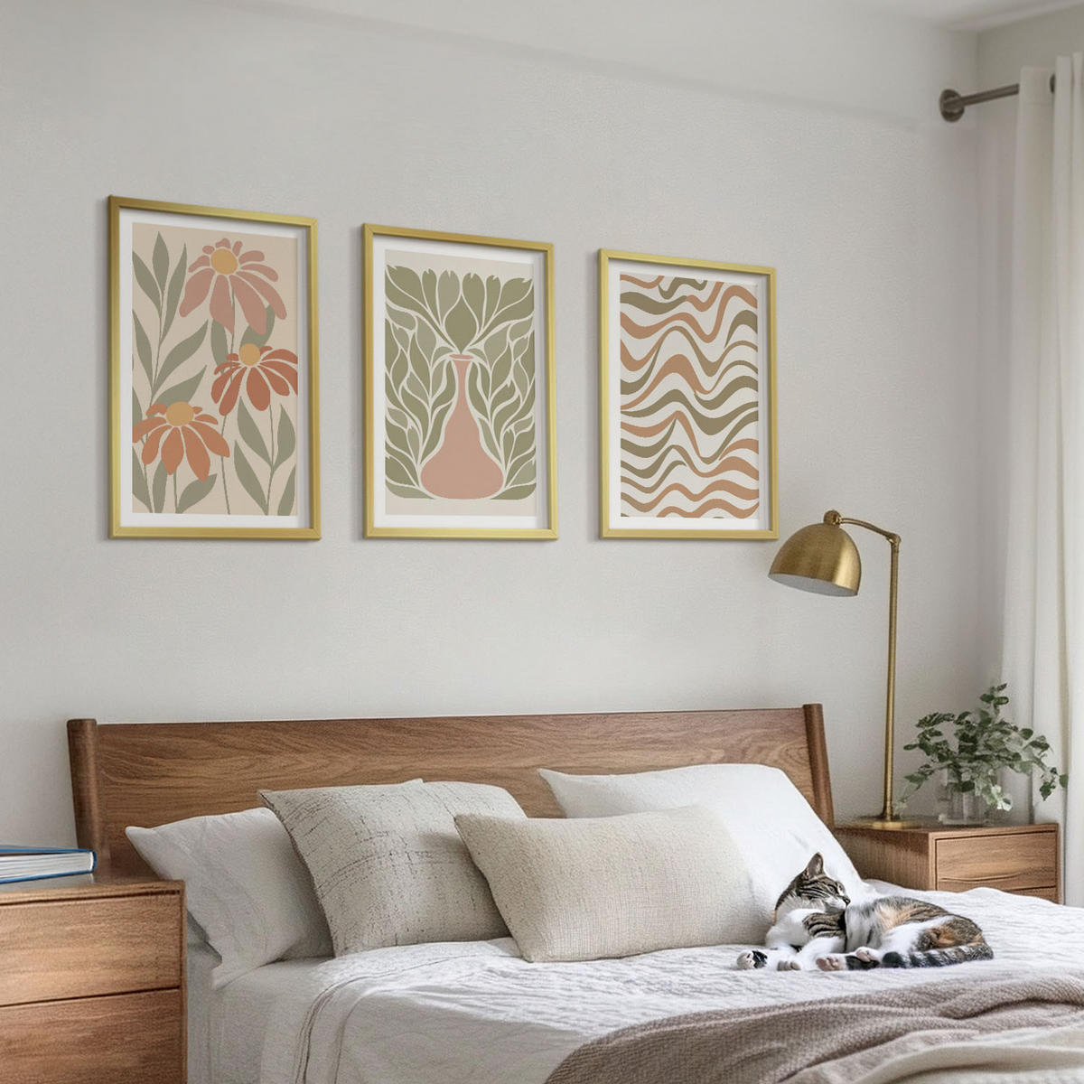 BILDER SET 3er Set - 40x60 cm Goldrahmen - Abstrakte Pastellblumen - Goldfarben, Kunststoff (40/60cm) - TULUP