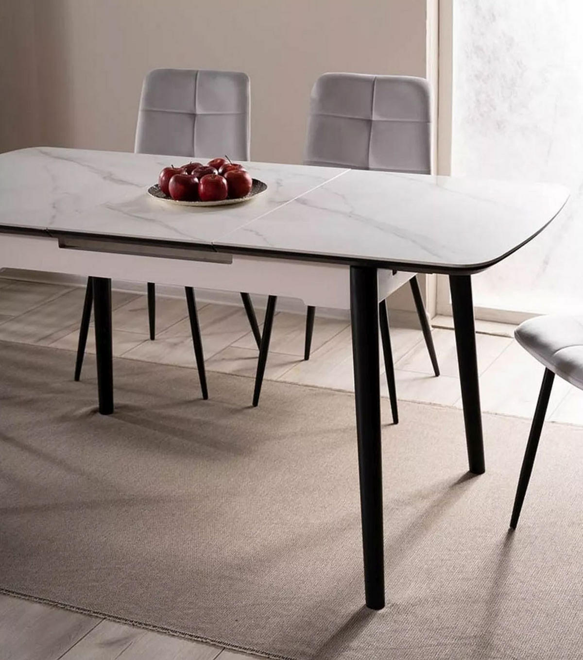 ESSTISCH Apollo Marmor Weiß / Schwarz 120-160 / 80 / 76cm - Schwarz/Weiß, Holz/Keramik (80/180/76cm) - Feldmann-Wohnen