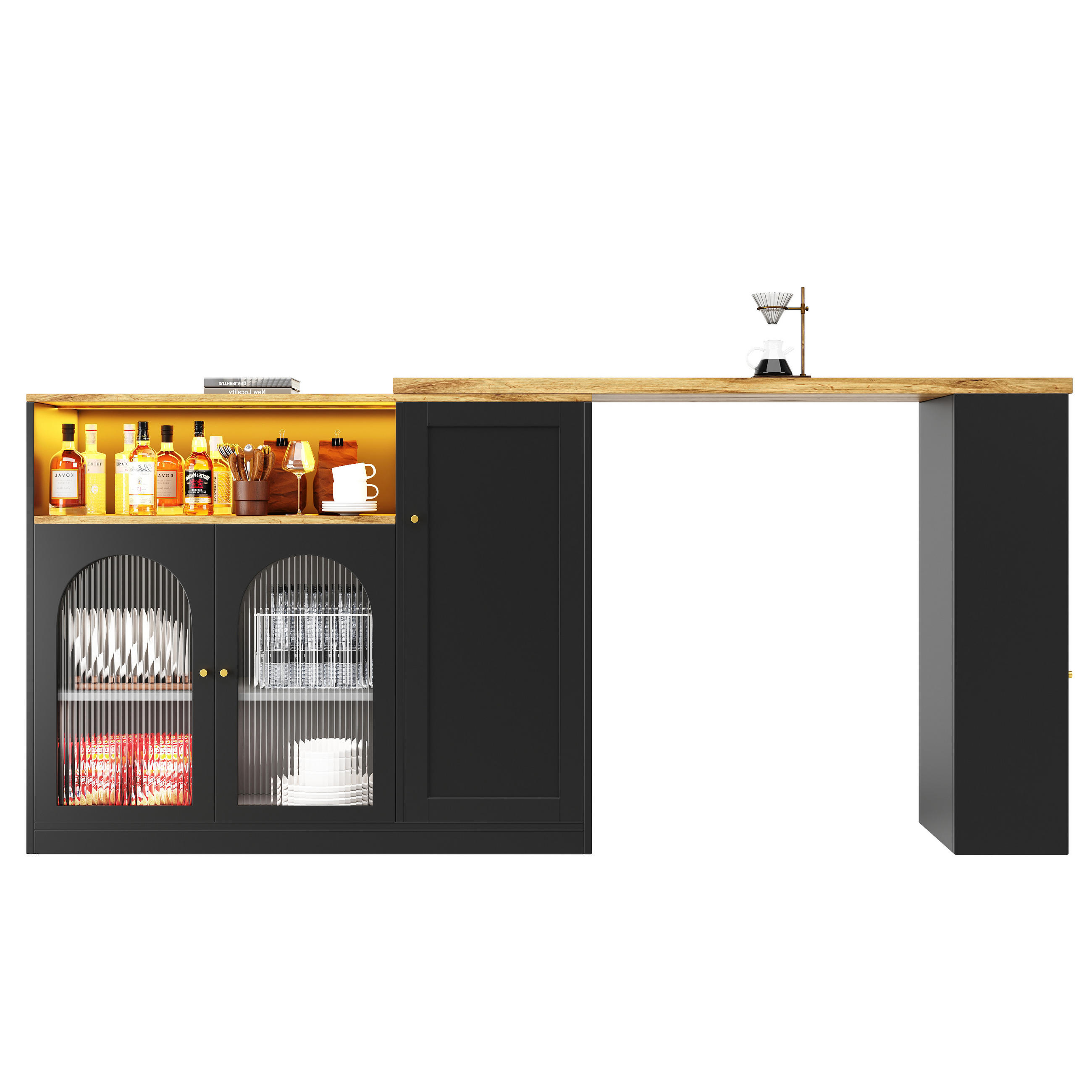 BARTISCH 198/39,6/97 cm schwarz in Holzmaserung mit 360° drehbar und LED-Beleuchtung - Schwarz, Holzwerkstoff (108/39.6/97cm) - OKWISH