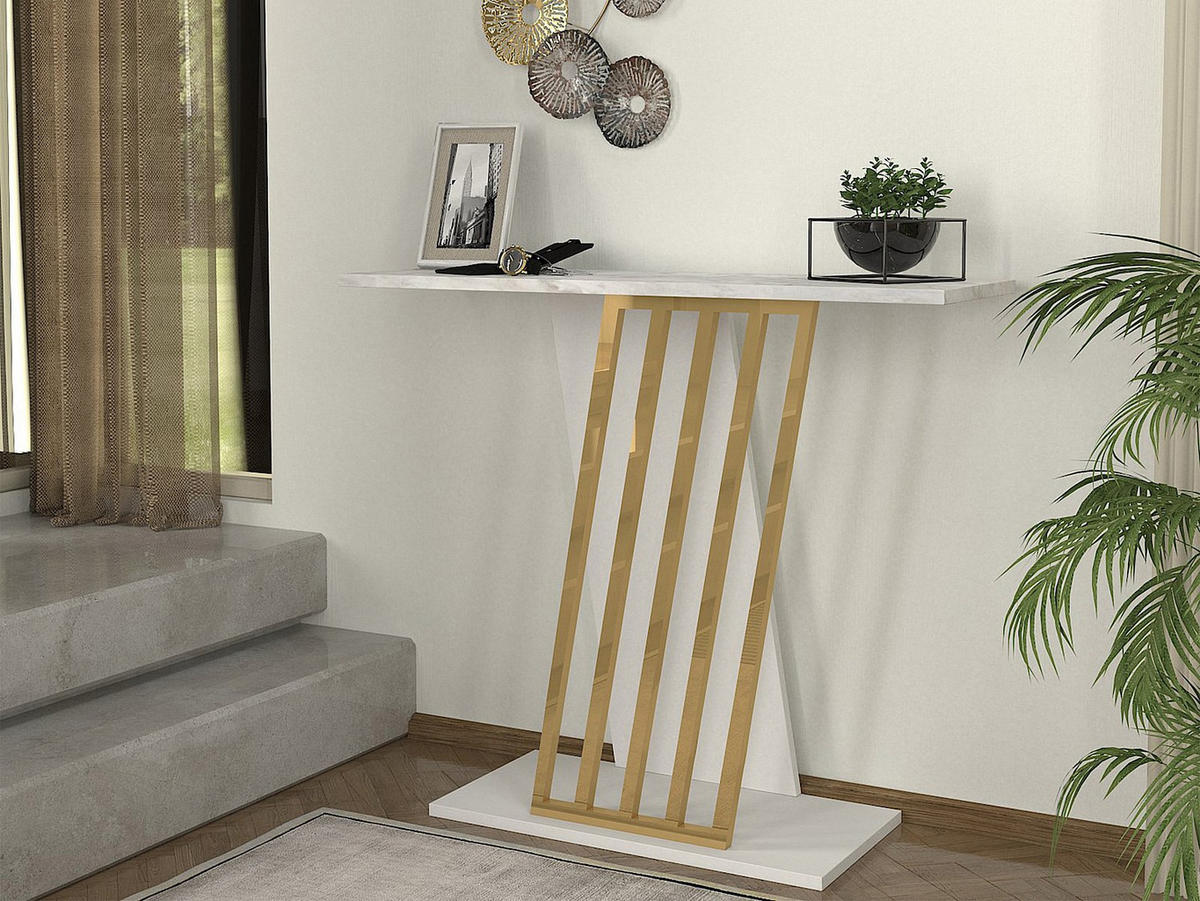 KONSOLENTISCH - 90 cm x 29.6 cm - Holz, Platte - Weiß, Goldfarben - ORSONA - Goldfarben/Weiß, Holz (29.6/90/76.8cm) - Vente-Unique