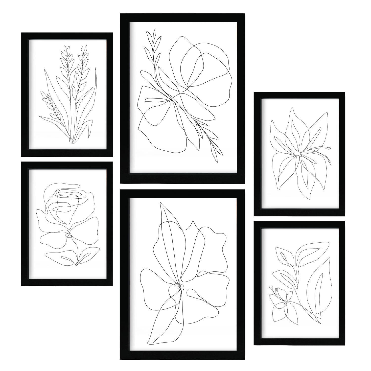 POSTER Set Mit 6 Blütenrahmen 1 In Blume Zusammenfassung Ästhetische Dekorative Gemälde Für Ihr Wohnzimmer Zuhause A3 & A4 Schwarzer Rahmen - Schwarz, Papier (29/3cm) - Nacnic
