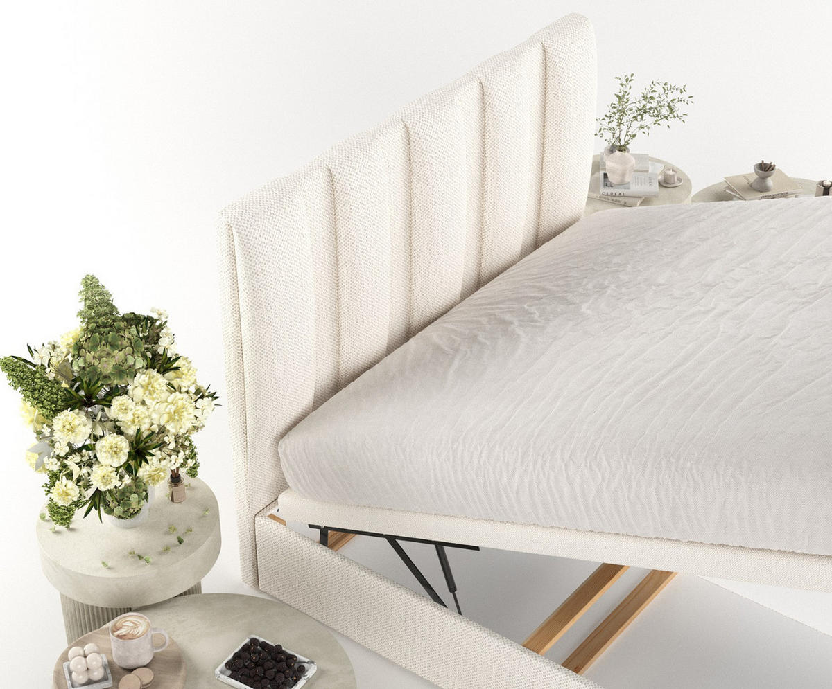 POLSTERBETT Orta mit Stauraum 160/200 cm Creme im Alta Stoff - Creme/Schwarz, Holz/Holzwerkstoff (160/200cm) - AltaBeds