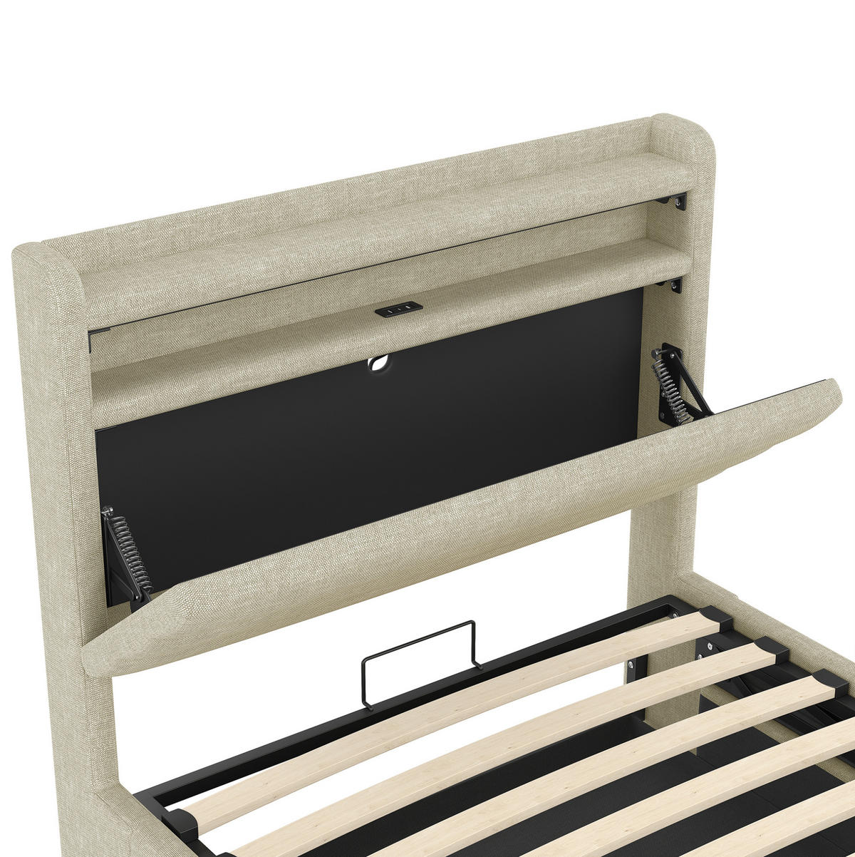 POLSTERBETT mit Stauraum und LED 90x200 cm Leinen Beige - Beige, Metall (90/200cm) - Meubliv
