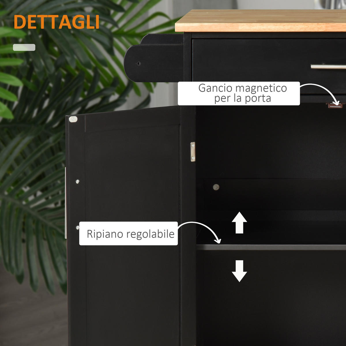 KÜCHENWAGEN, Schublade, 2-türiger Schrank, Rollen, Seitenstange, schwarz, 83x45x91,5cm - Multicolor, Metall (83/91.5/45cm) - FORIOUS