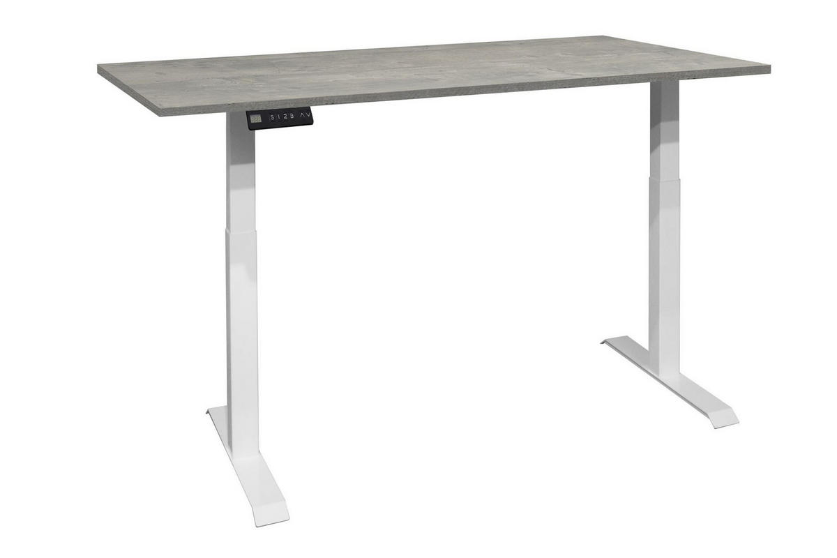 SCHREIBTISCH höhenverstellbar elektrisch Edithe 140x70 weiß/beton - Hellgrau, Holz (140/70/73cm) - 58aufmkessel
