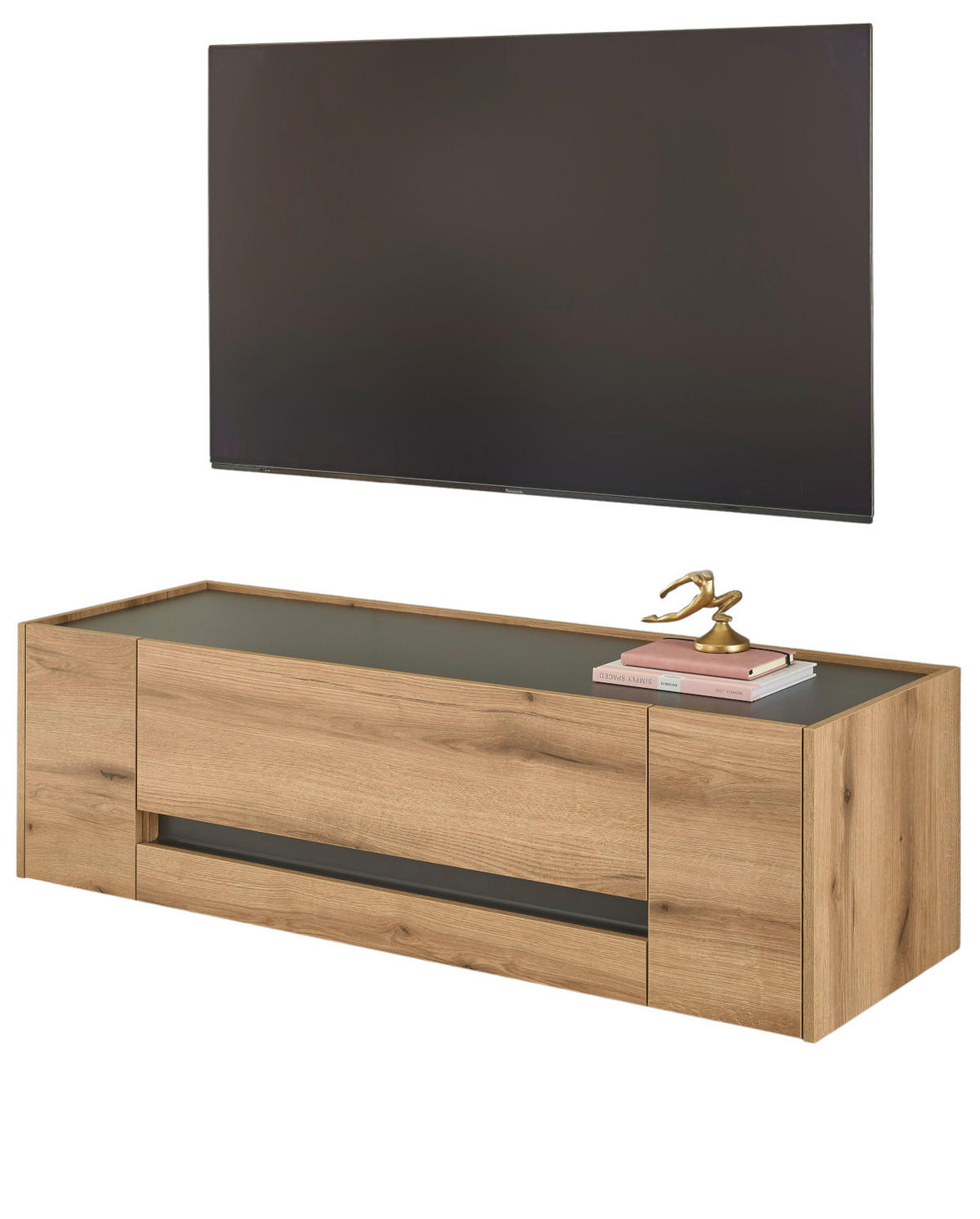 TV-LOWBOARD Eiche Evoke, grau 140 cm, TV- Unterteil mit viel Stauraum - Eichefarben/Schwarz, Holz/Holzwerkstoff (140/40/45cm) - Furn.Design