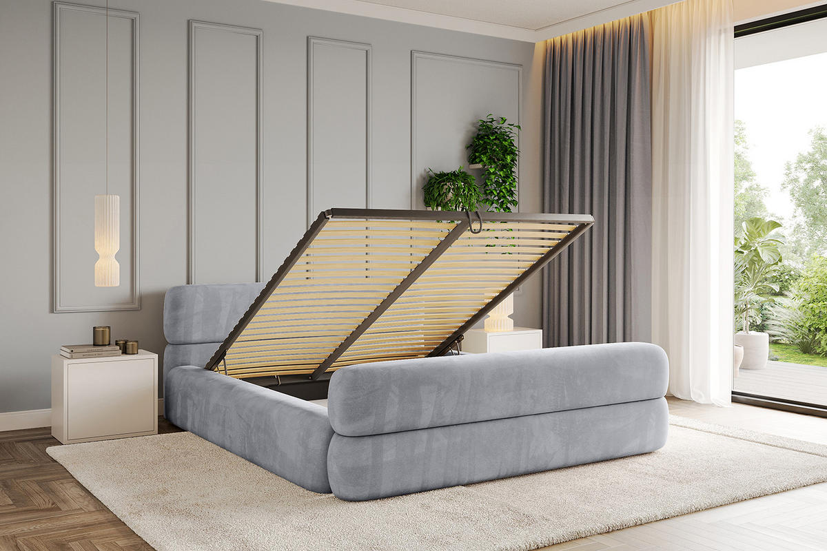 POLSTERBETT mit Bettkasten, Fußteil und Lattenrost, Boxbett mit Matratze H3/H4 - ENORA-Z-V1 120x200 Hellgrau - Hellgrau, Holzwerkstoff/Textil (120/200cm) - ALTDECOR