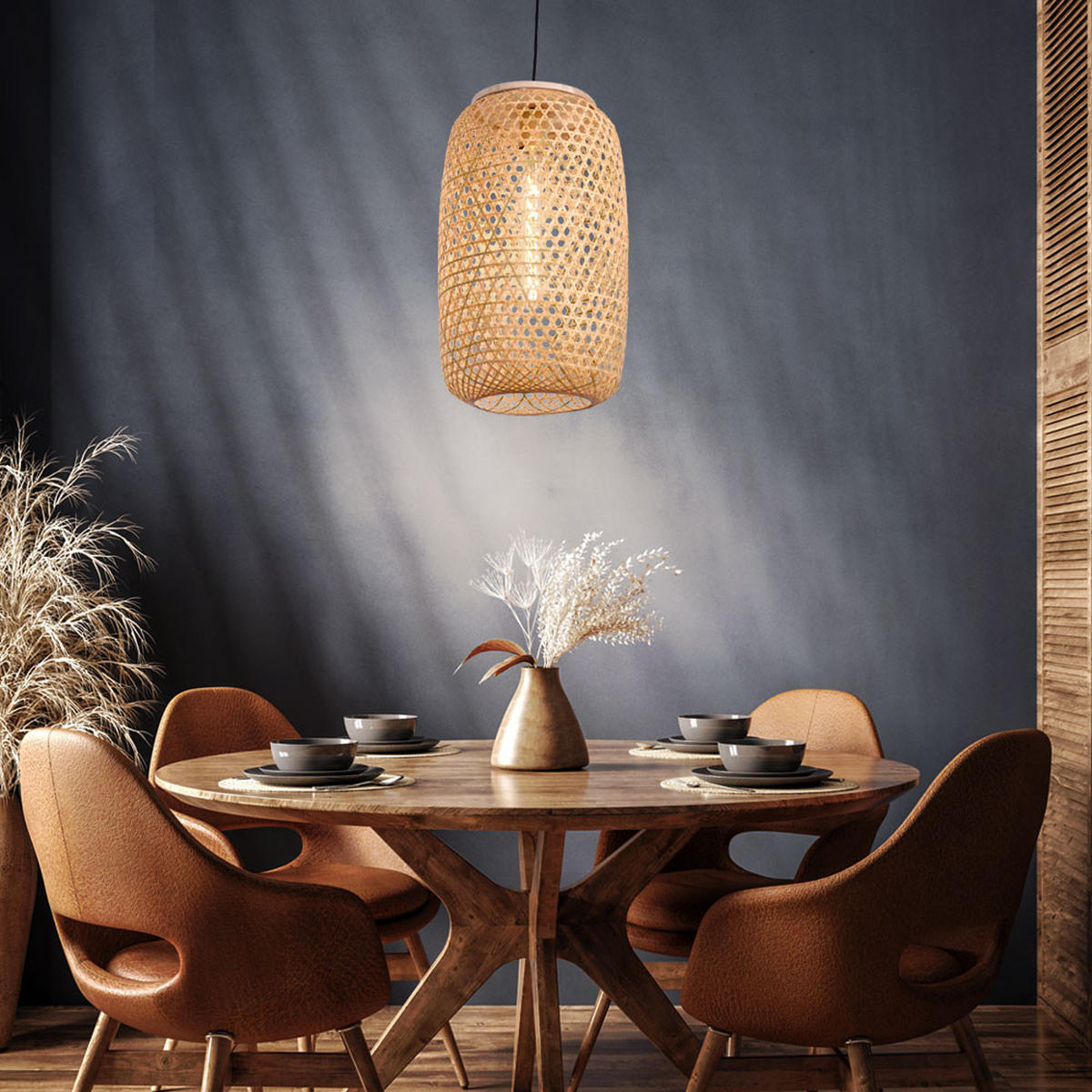 LED HÄNGELEUCHTE Bambus Geflecht Braun - Braun, Holz (31/31/135cm) - Globo Lighting