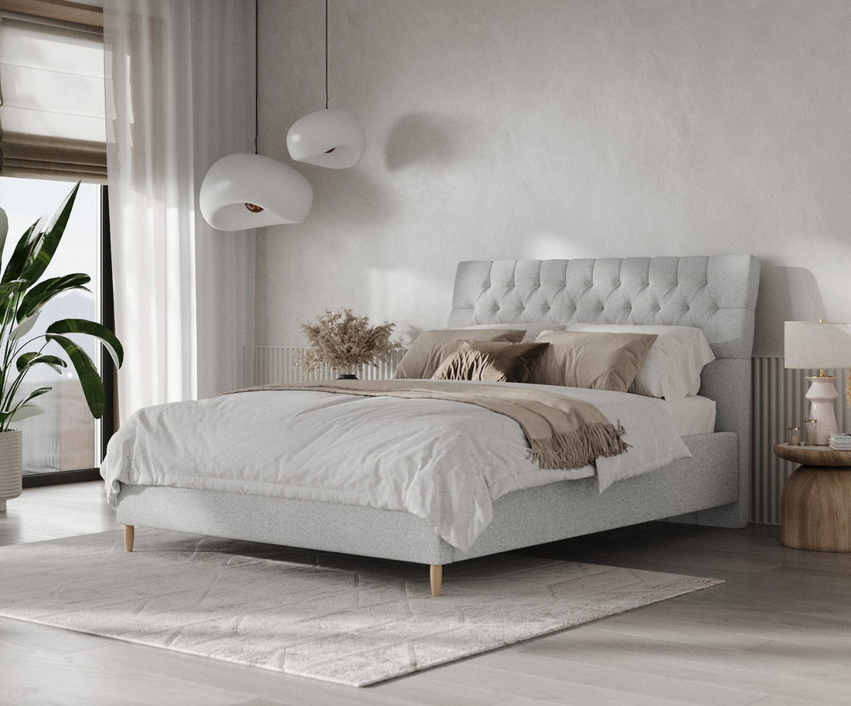 POLSTERBETT Lira 160/200 cm Hellgrau im Riva Stoff - Hellgrau/Naturfarben, Holz/Holzwerkstoff (160/200cm) - AltaBeds