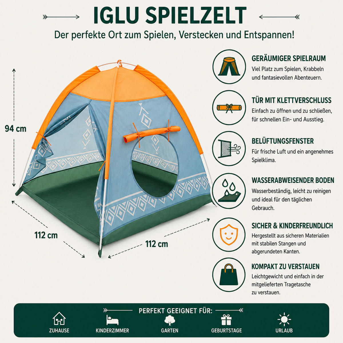 SPIELZELT 7er Set – Tipi, Iglo-Spielzelt mit 4 Tunneln, Indoor & Outdoor, für Kinder ab 3 Jahren - Multicolor, Textil (532/320cm) - COIL