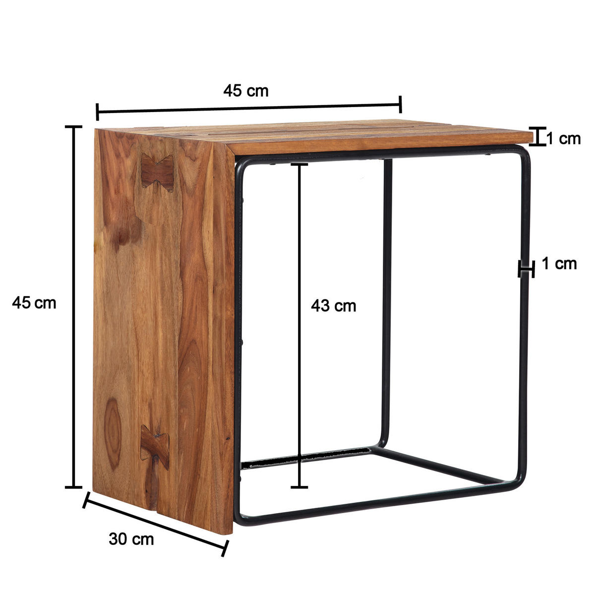BEISTELLTISCH – Massivholz Braun Industrial 45x30x45 cm - Schwarz/Braun, Holz/Metall (30/45/45cm) - KADIMA DESIGN