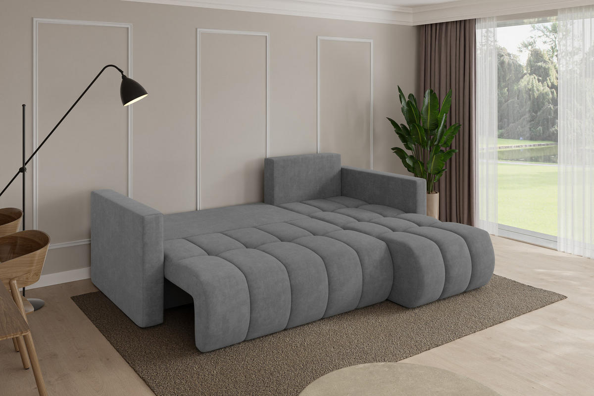 ROHOVÁ SEDAČKA s funkcí spaní, otoman vpravo GARD-L 226x146x85 šedá velur - černá/šedohnědá, kompozitní dřevo/textil (226/146cm) - ALTDECOR